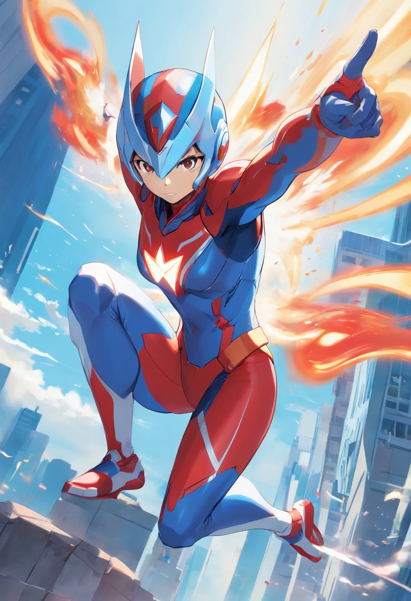 um close up de uma pessoa em um terno branco e azul, Ultraman, ultra hiper-detalhado, imagem detalhada, hero action pose, battle action pose, ultra mega detalhado, full body action pose, corpo inteiroesbian!! Dynamic Action Pose, super super dynamic dynamic pose, corpo detalhado completo, ( figura altamente detalhada ), Anime peito grande, Heroicamente Batalha Posando