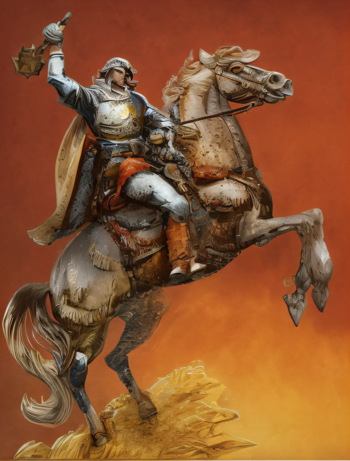there is a drawing of a man riding a horse with a sword, red ogre riding a horse, the rider carries a large sword, knight on horseback, full color illustration, centaur horse, sleipnir, by Sándor Bortnyik, the wise man is riding on top, by György Thickh, a centaur