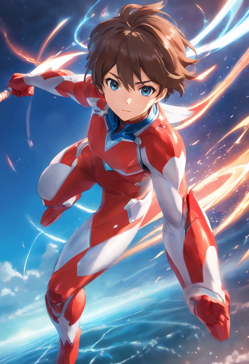 um close up de uma pessoa em um terno vermelho e azul, Ultraman, ultra hiper-detalhado, imagem detalhada, hero action pose, battle action pose, ultra mega detalhado, full body action pose, corpo inteiroesbian!! Dynamic Action Pose, super super dynamic dynamic pose, corpo detalhado completo, ( figura altamente detalhada ), Anime peito grande, Heroicamente Batalha Posando