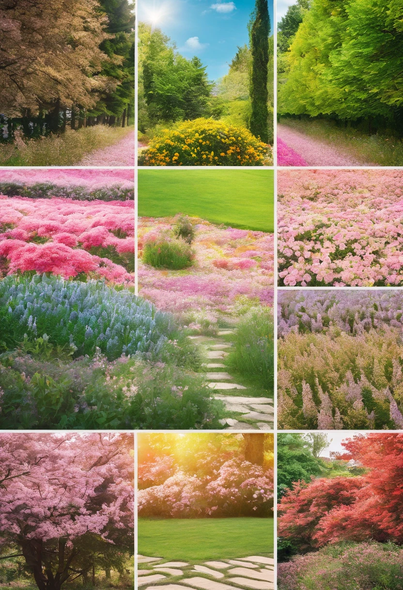 Real photos, photography, 65° viewing angle, real light and shadow, outdoor, close-up, lawn, sunny day, simple background, flowers, trees, realistic details, 8K high-definition pictures, circular platform::2,