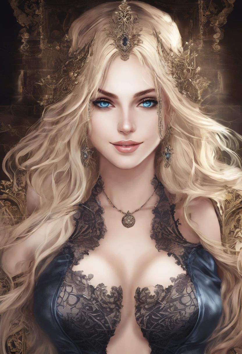 Smiling, 21 years old, blonde hair, blue eyes, high resolution, masterpiece, best quality, realistic skin texture, texture, detailed eyes, professional, 4k, charming smile, full body shot, sexy black lingerie,naked,  Seductive Pose, Seductive face, photorealistic, boudoir lighting