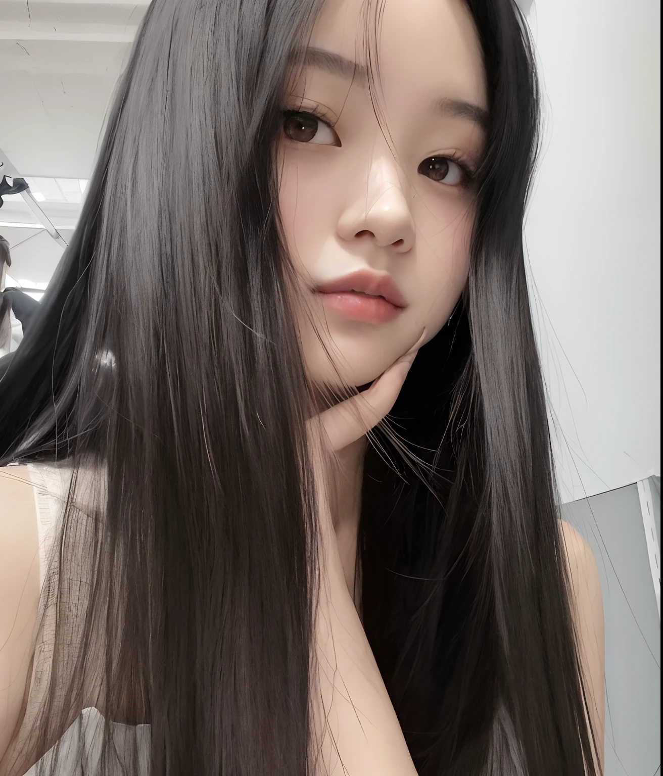 there is a woman with long black hair posing for a picture, jennie blackpink, O corte Hime, Sui Ishida com cabelo preto, Jaeyeon Nam, Ulzzang, Chiho, Jinyoung Canela, Sha Xi, com cabelos longos, Gongbi, Kimi Takemura, Chiho Ashima, com cabelo preto liso, Shikami