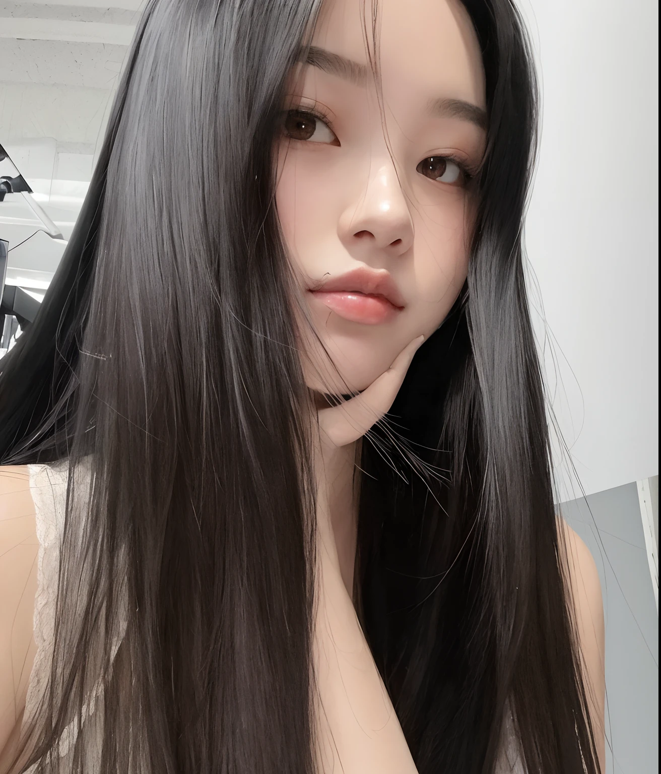 there is a woman with long black hair posing for a picture, jennie blackpink, O corte Hime, Sui Ishida com cabelo preto, Jaeyeon Nam, Ulzzang, Chiho, Jinyoung Canela, Sha Xi, com cabelos longos, Gongbi, Kimi Takemura, Chiho Ashima, com cabelo preto liso, Shikami