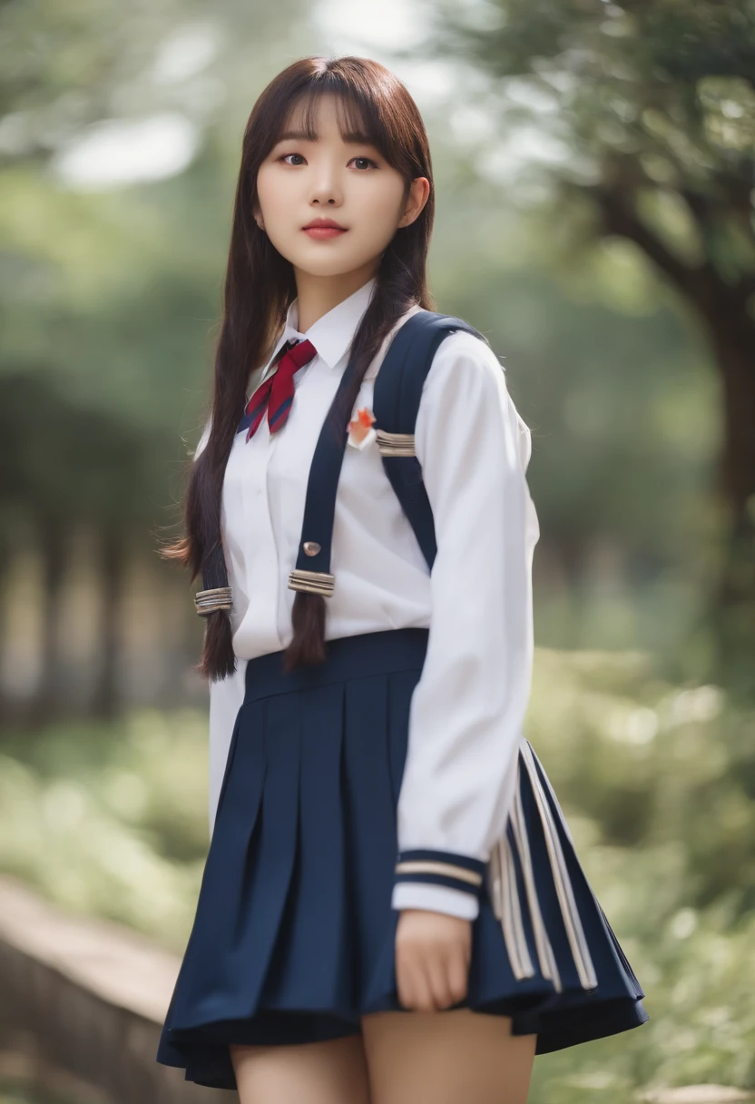 kawaii girl, Korean,,Full body screen, Wearing a school uniform that idol wears,
