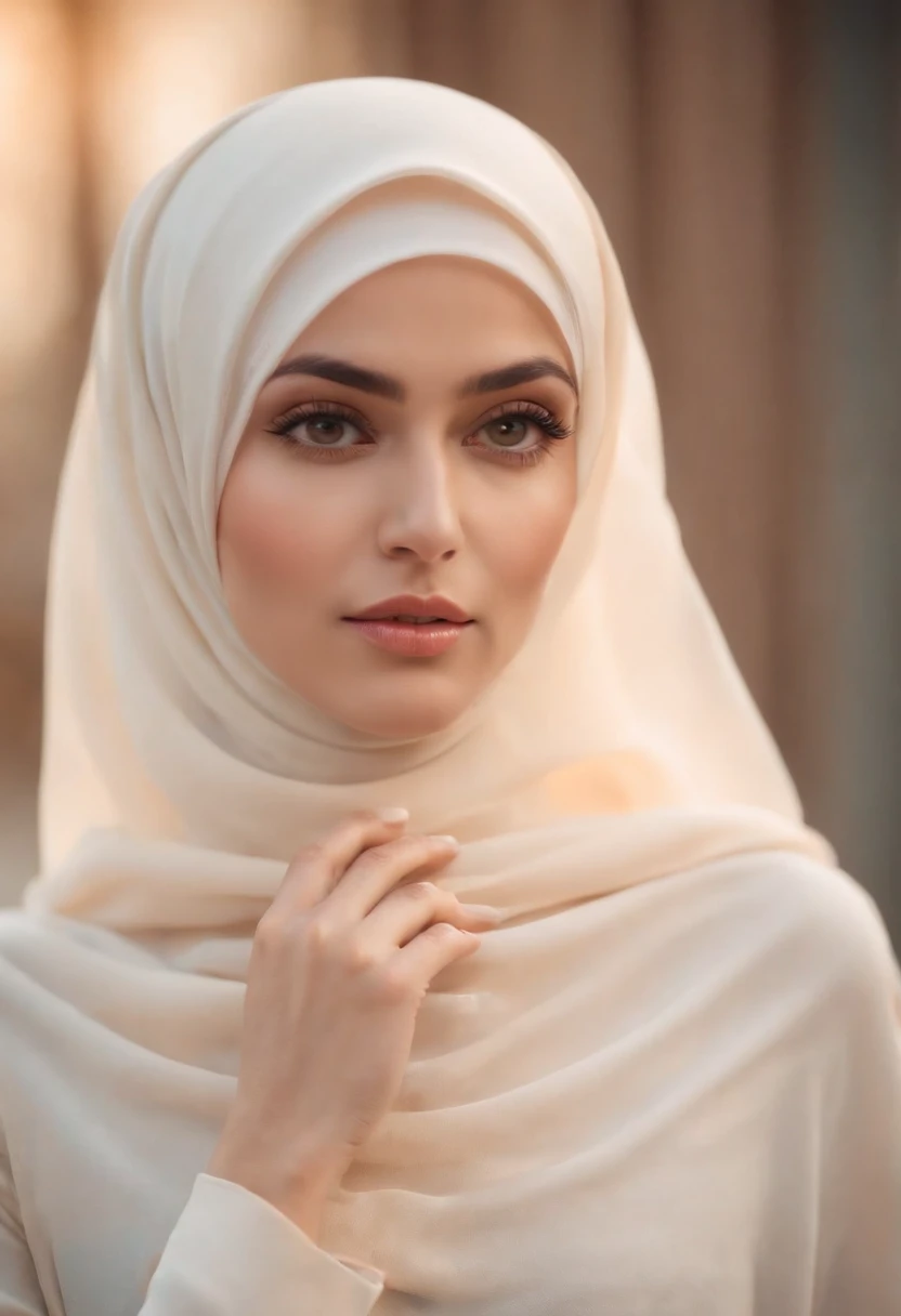 8k, RAW photo, best quality, masterpiece:1.2),(realistic, photo-realistic:1.37),sunset,soft light,"photo of a Beauty Arabic women with Huge boob,hijab, extremely beautiful face,bust,Random hairstyle,brown hair color,Naughty expression,pigsney, adult content,nsfw,cleavage,femdom