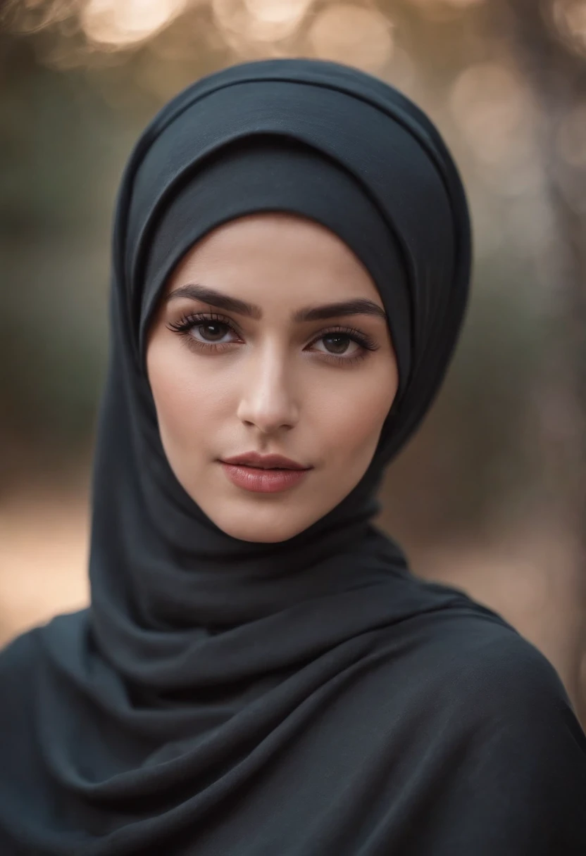 (a beautiful 30-year-old woman wearing a hijab, confident expression, bright eyes) her complete body is seen, realistic