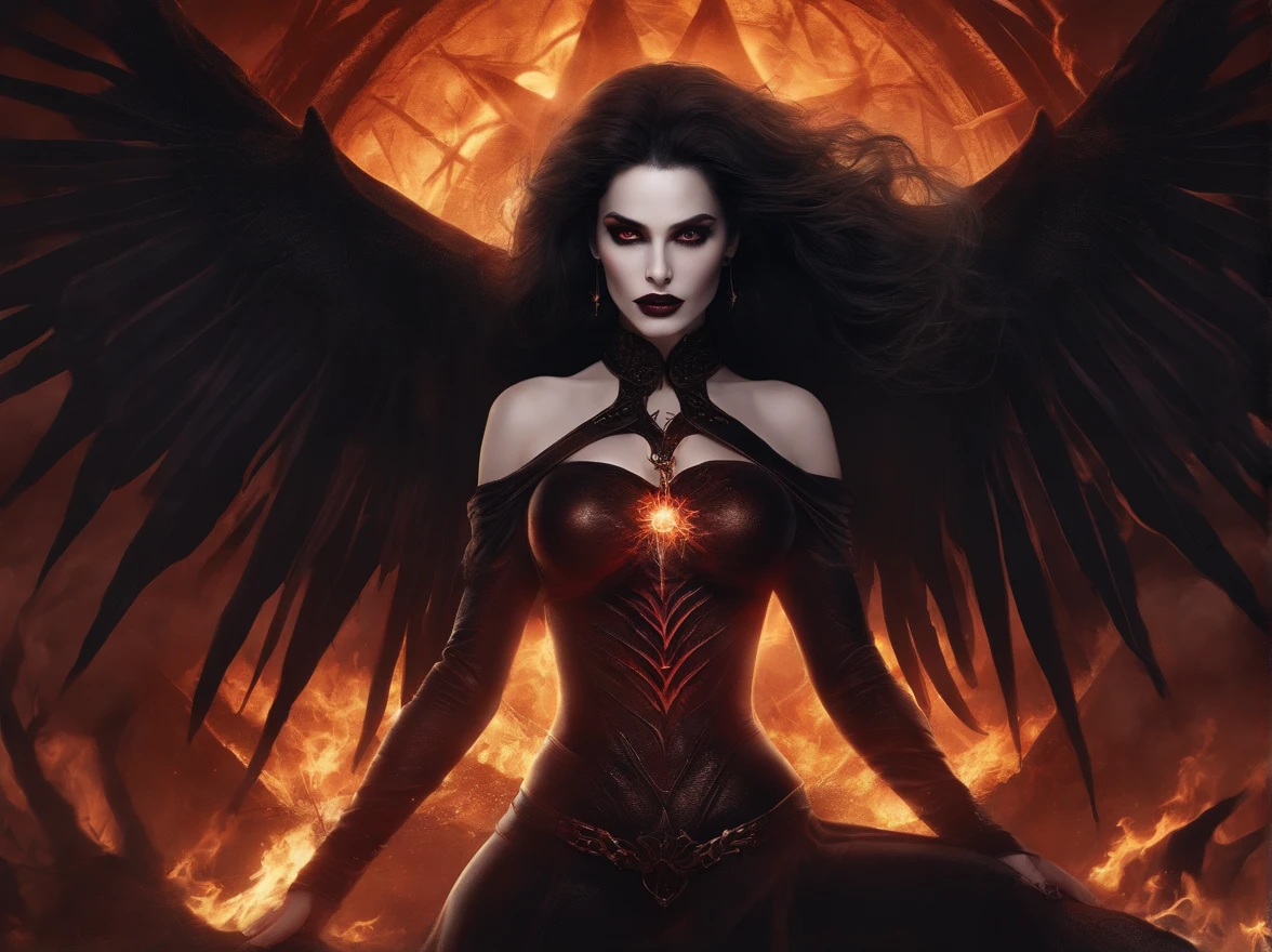 (fotorrealista:1.3),(Hyper realistic:1.3), obra maestra, muy detallado, Mejor calidad, (hermoso and clear background:1.2), antecedentes detallados, hermoso (Femenino:1.4) Vamptech Cyborg Robot usando (black red robe:1.4) (Capa roja negra:1.2), Alas de serafines, Vampiric gothic horror, fcRetrato, illustration, cinematic lighting,