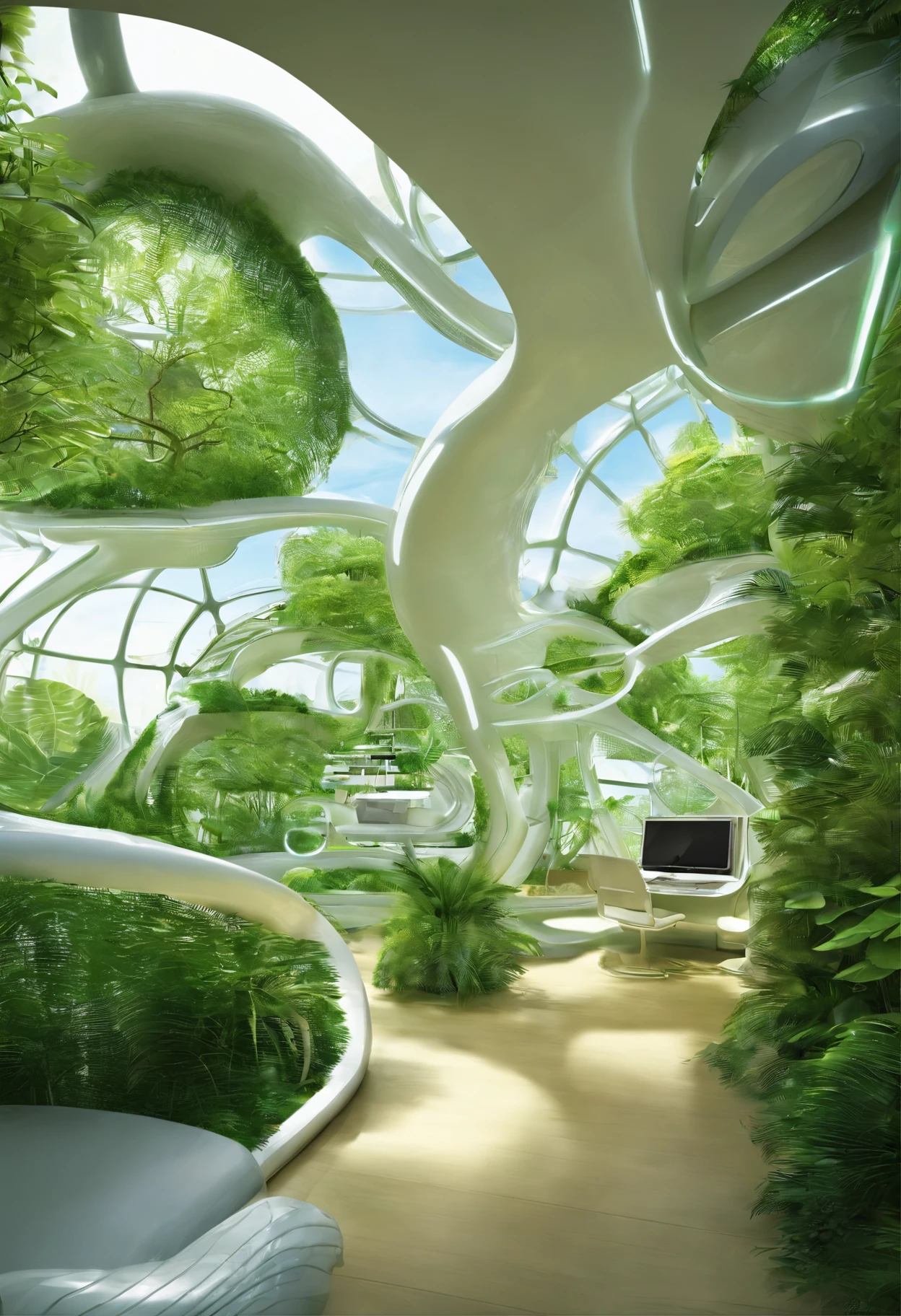 （There are a lot of trees on the spiral campervan）,  vincent callebaut composition, green architecture, futuritic high tech architecture,twist
