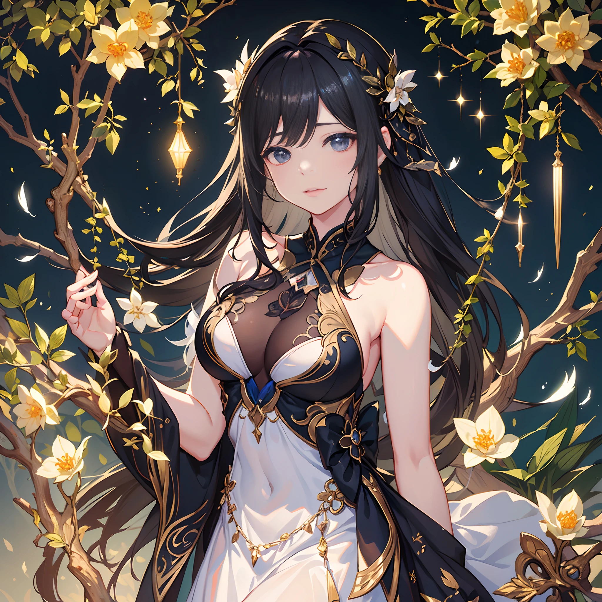 (Osmanthus fragrans var),(1fairy,black-edged iridescent feathers),(beautiful illustration1.3),(extremely detailed CG unity 8k portrait:1.3),(highly quality )