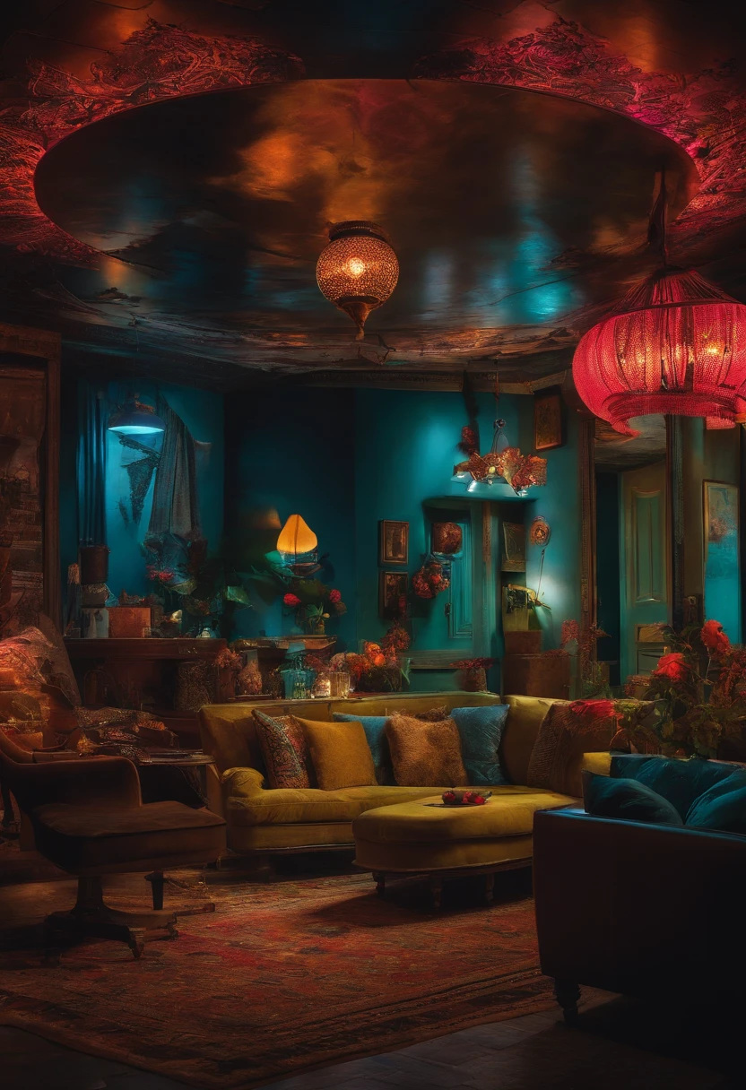 "Collage, Context of life and its transformations, Life changes, neon, shocking, Vibrating"