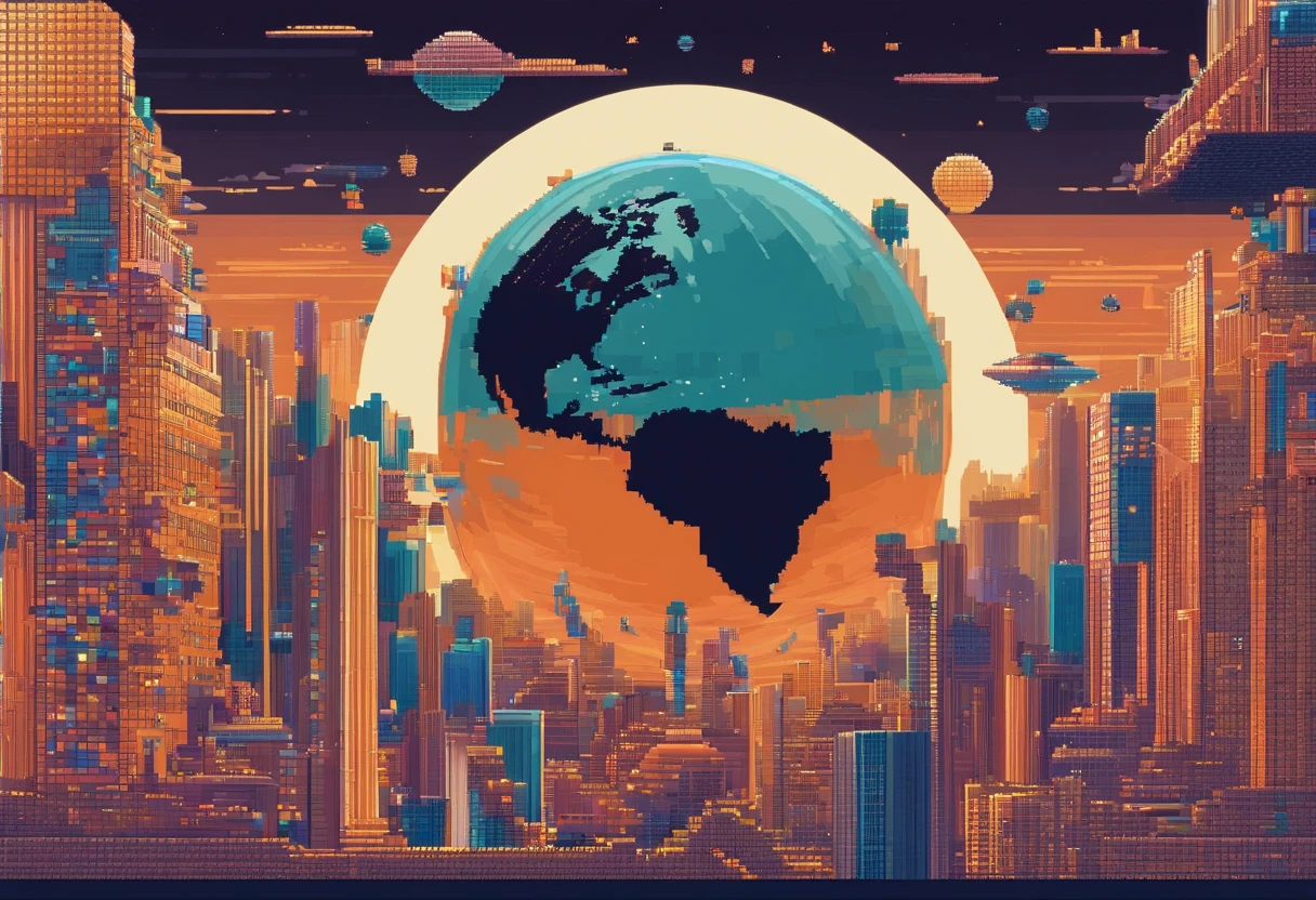 Showing planet earth,pixel very detailed 4k, showing th space,light from space, planets showing, destryed by the chaos,dark