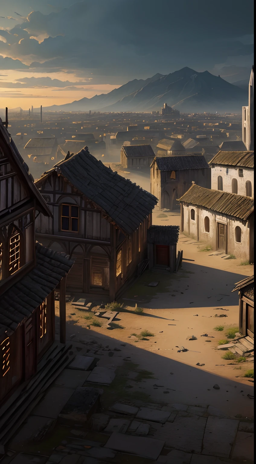 Illustration, A glowing cross, weathered town, 2000 years ago, Divine \(theme\), super intricate, hyper detailed, beautiful, 8k uhd, 32k resolution, best quality, art by Jacob van Ruisdael