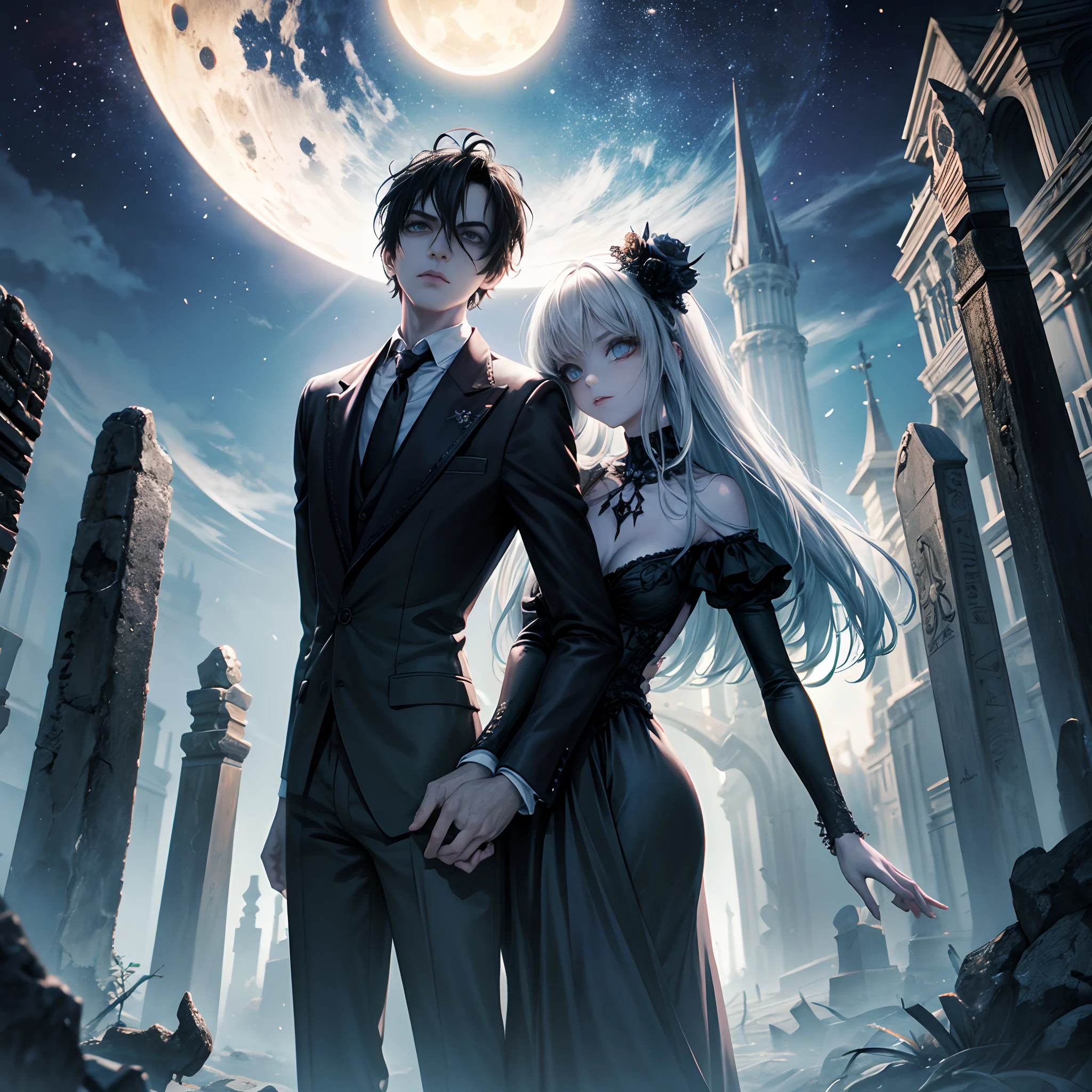 Representa a Jack Skellington, el Rey Calabaza, con su traje de esmoquin a rayas en medio de un retorcido, Gothic setting. Jack se encuentra en un cementerio oscuro cubierto de niebla, con alto, Thin tombstones slanted at odd angles. La luna llena brilla con un resplandor plateado en el cielo estrellado. Jack se para en el centro de la escena, with an intriguing expression on his skeletal face. Sostiene una linterna de calabaza que emite una luz verde brillante y proyecta sombras espectrales a su alrededor. On nearby headstones, Graba inscripciones curiosas y oscuras. The ground is covered with, hojas crujientes, y en la distancia, en las sombras, puedes ver a los extravagantes habitantes de Halloween Town, como Sally, el hombre del saco, y el Payaso Bola de Nieve. The atmosphere should convey the haunting and enchanting spirit of Tim Burton's 'The Strange World of Jack'."