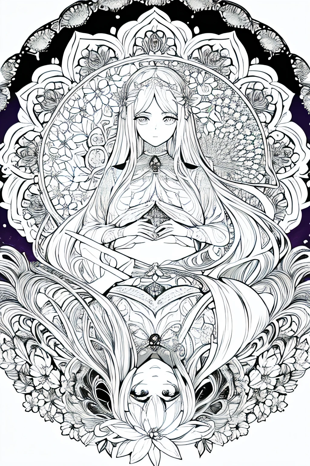 uma linda jovem com um fundo preto, mandala colorida, arte mandala, lotus mandala, ornamento mandala, arte para colorir super detalhada, mandalas, rainbow gradient flower, obra-prima intrincada para colorir, arte detalhada em cores, obra-prima para colorir intrincada, mandalas, arte para colorir super detalhada, psychedelic art style, para colorir intrincado, design de flor ornamentado, vibrante de alto contraste, arte vetorial multicolorida