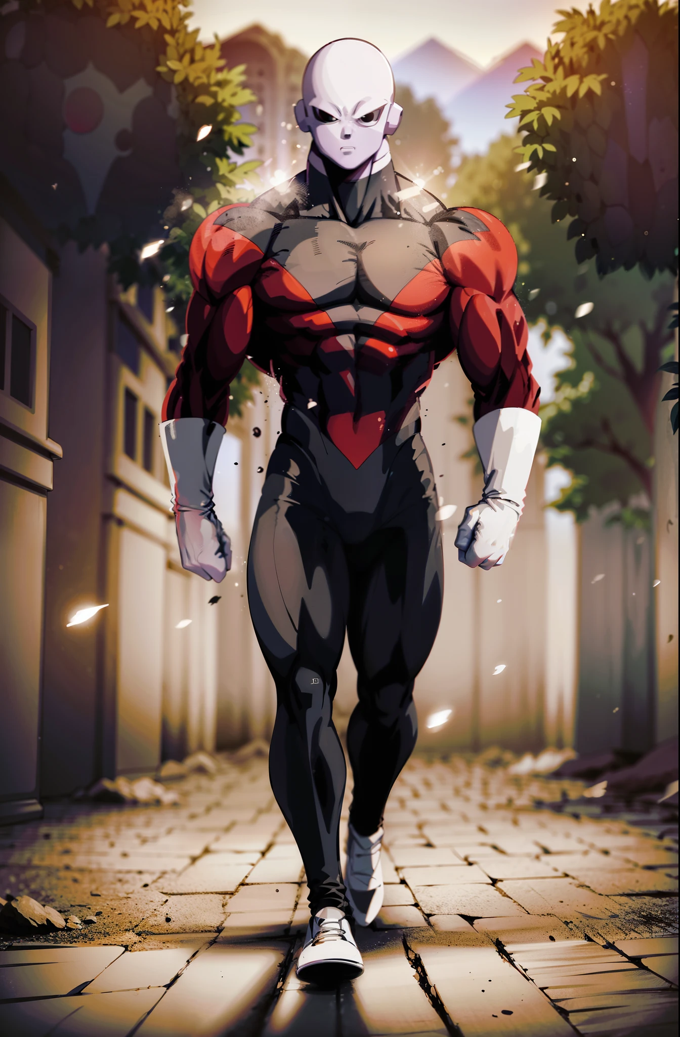 ((Jiren)), ((obra-prima, melhor qualidade)), (complex lighting), sozinho, 1st grade, corpo inteiro, Jiren, luvas brancas, Bodysuit, musculoso, bald light particles, dust particles, caminhando, ((obra-prima, melhor qualidade)), (complex lighting), sozinho, 1st grade, corpo inteiro, Jiren, luvas brancas, olhos pretos, Bodysuit, musculoso, careca