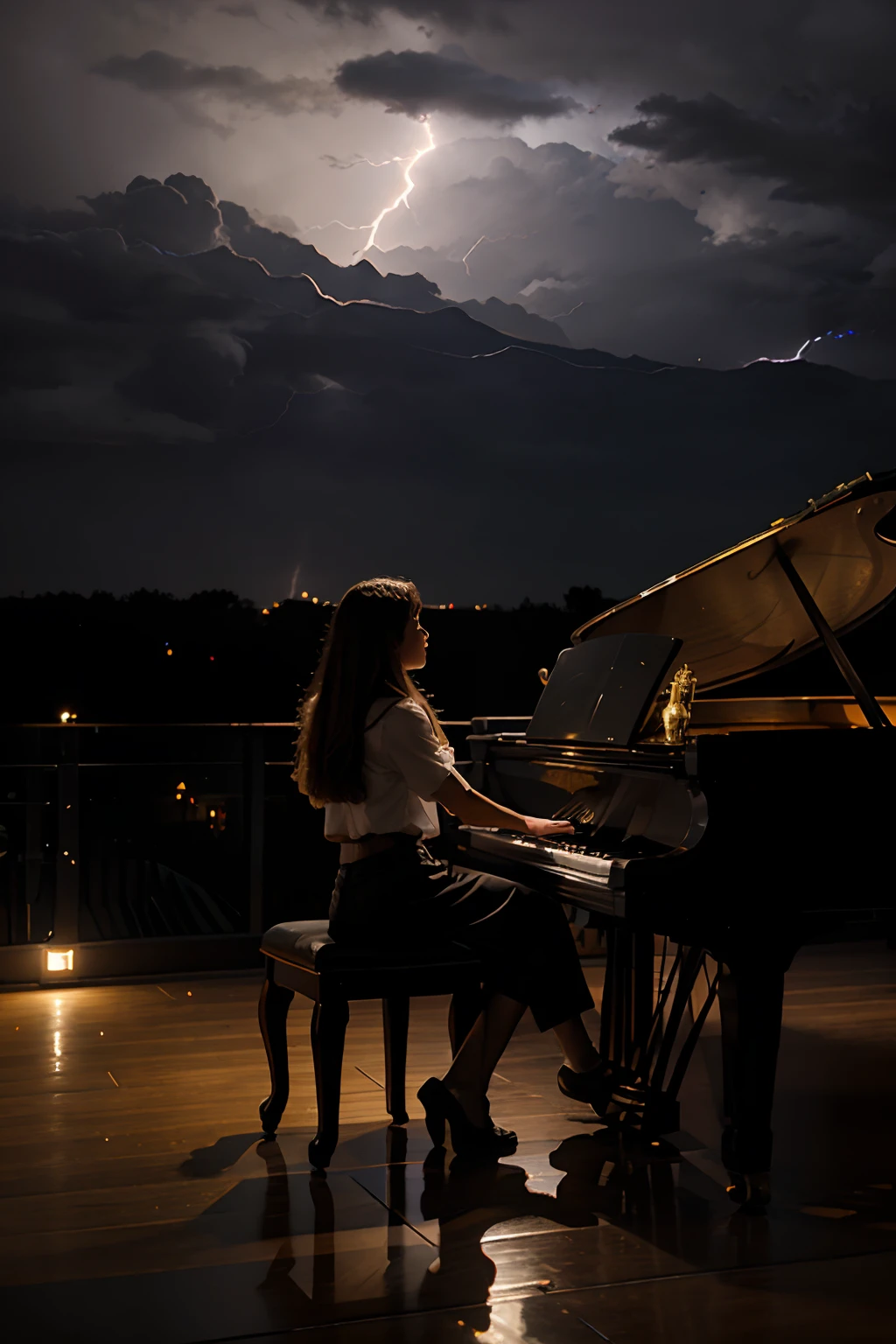 Beethoveen playing piano in thunderstorm