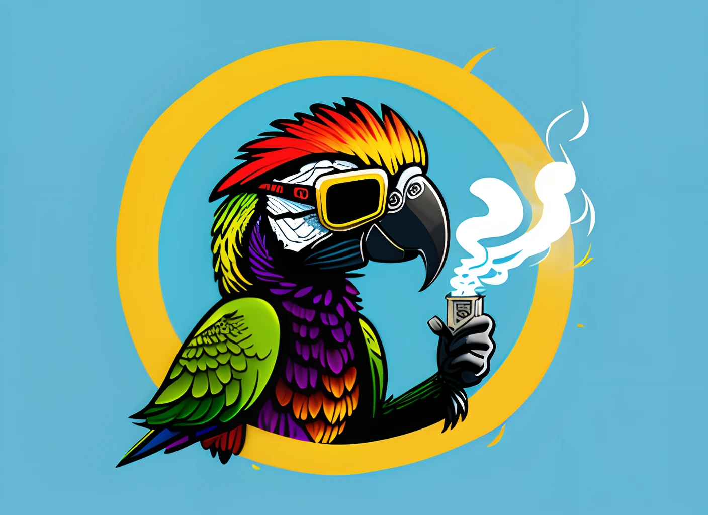 Logo
Cartoon - parrot wearing shirt and sunglasses smoking a joint - simple