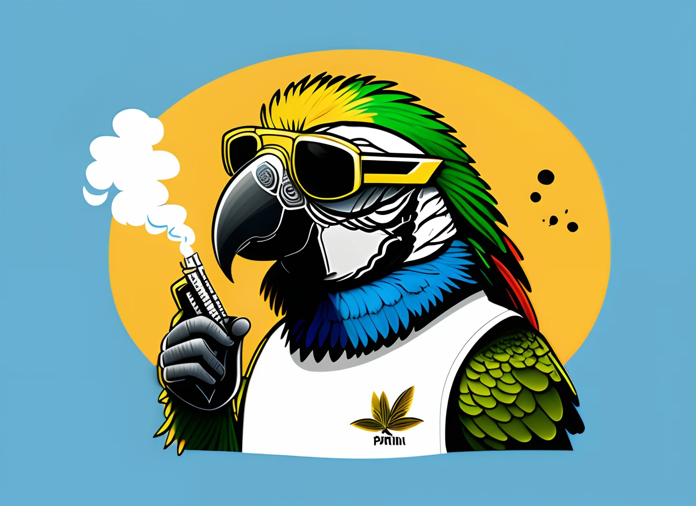 Logo
Cartoon - parrot wearing shirt and sunglasses smoking a joint - simple