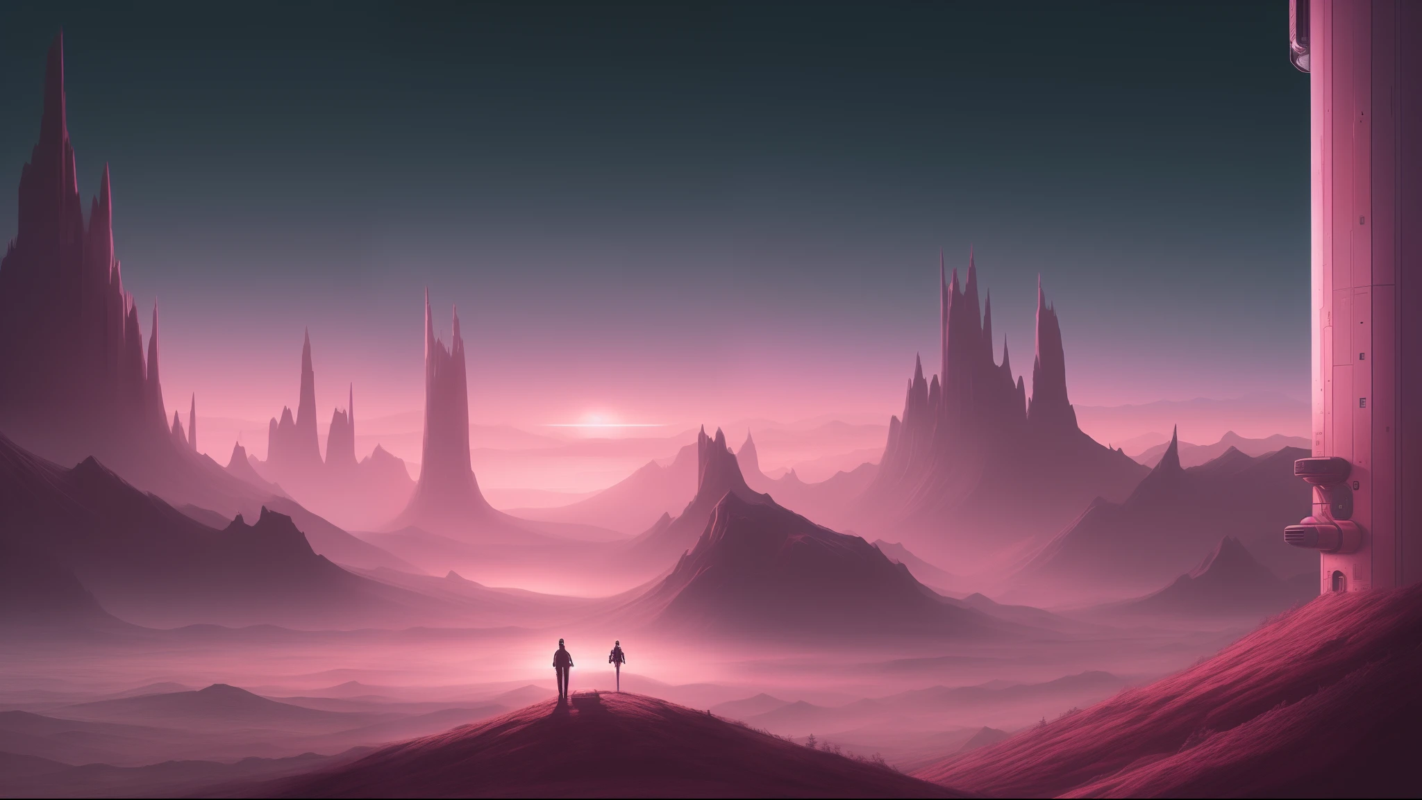 A comforting sci-fi landscape that’s pink