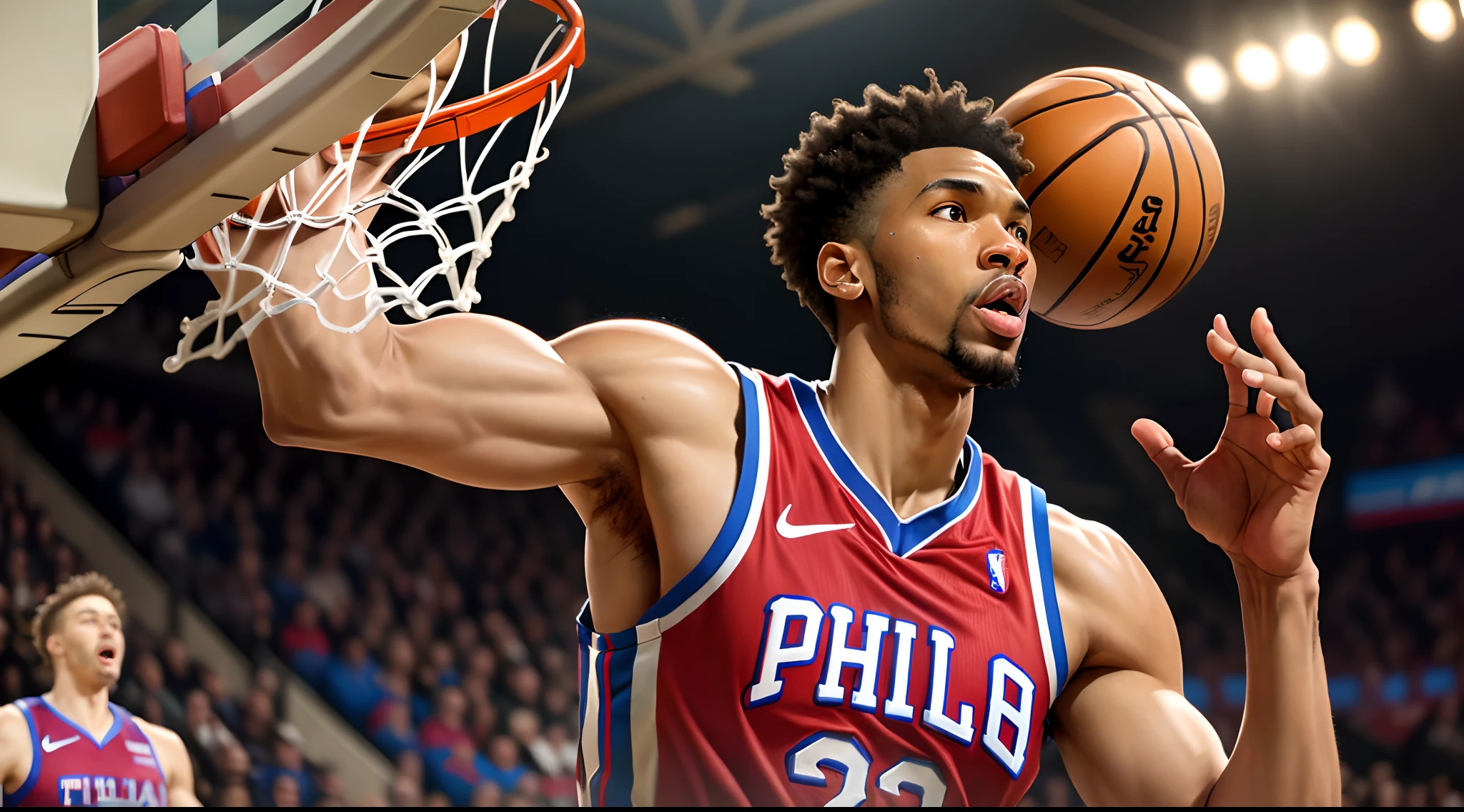 Marvel's Hulk playing basketball, he is jumping to dunk on the hoop and he is dressed in the Lakers uniform, realistic perspective, xbox 360 graphics, surrealistic realism, emotive realism, soggy, eerily realistic --ar 9:16 --stylize 750 --v 6.0