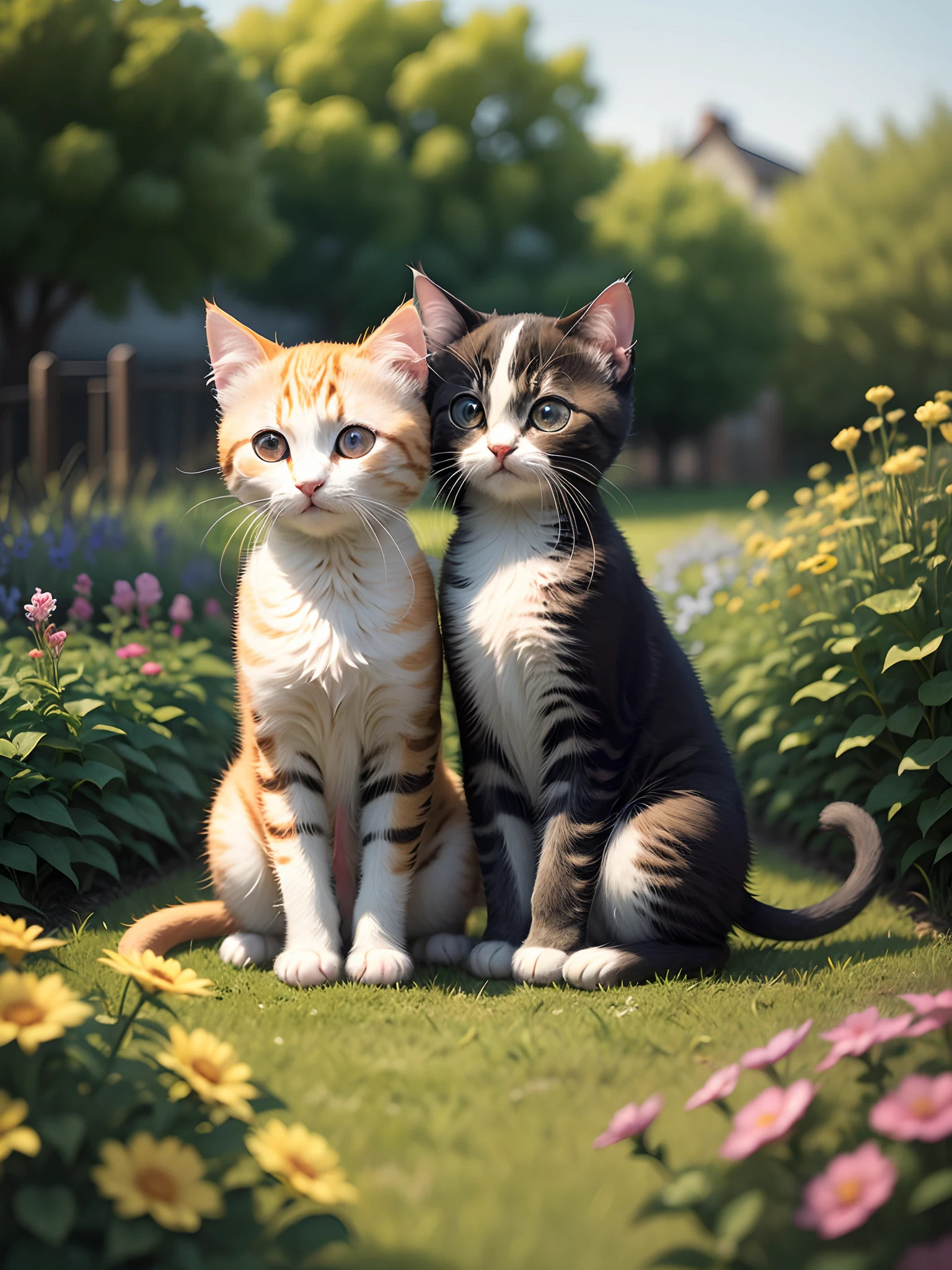 Cute kittens in a garden