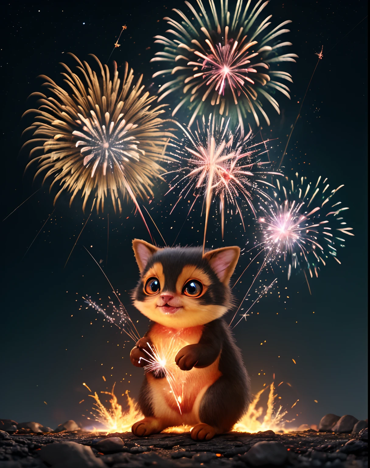 Animal made of fire,cute,sparkler,fireworks, shooting star,small animal,calcifer, animal made of fire