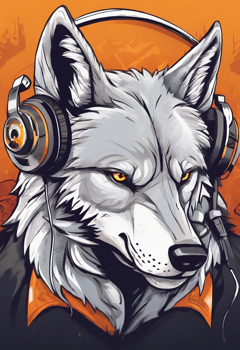 Create a  gaming logo of a wolf holding a controller with headphones on