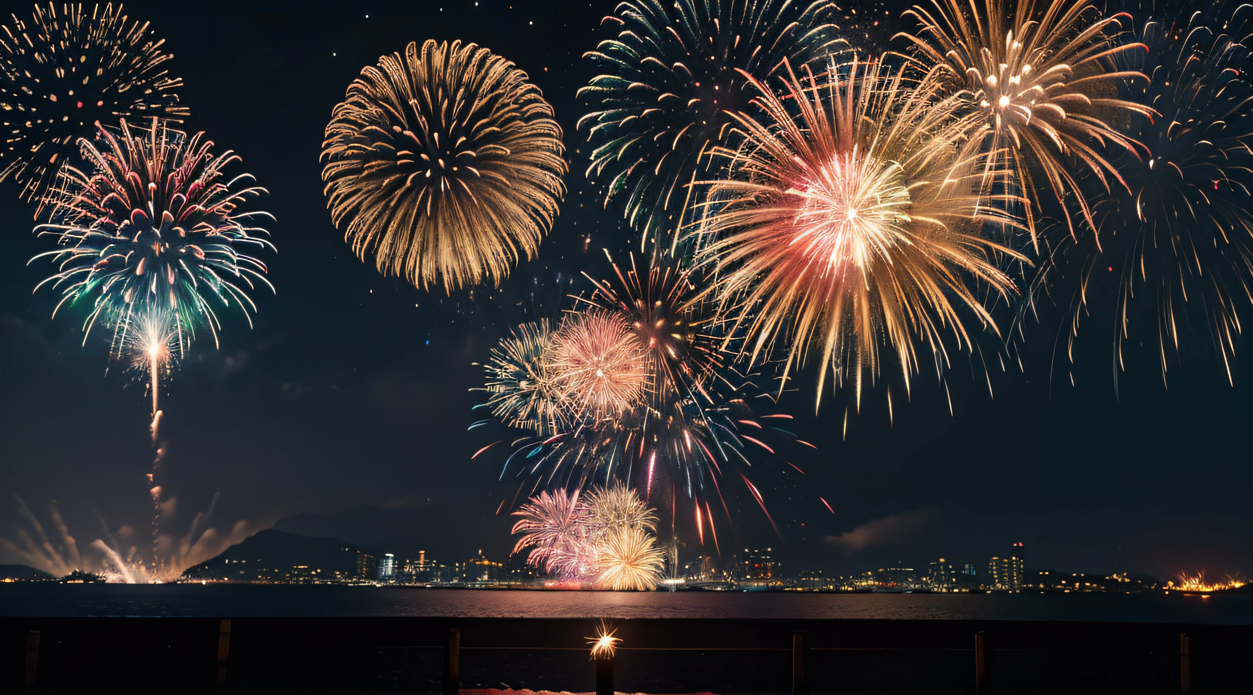 New year, Fireworks, Firework background banner panorama long- Sparklers and bokeh lights on rustic black wooden texture