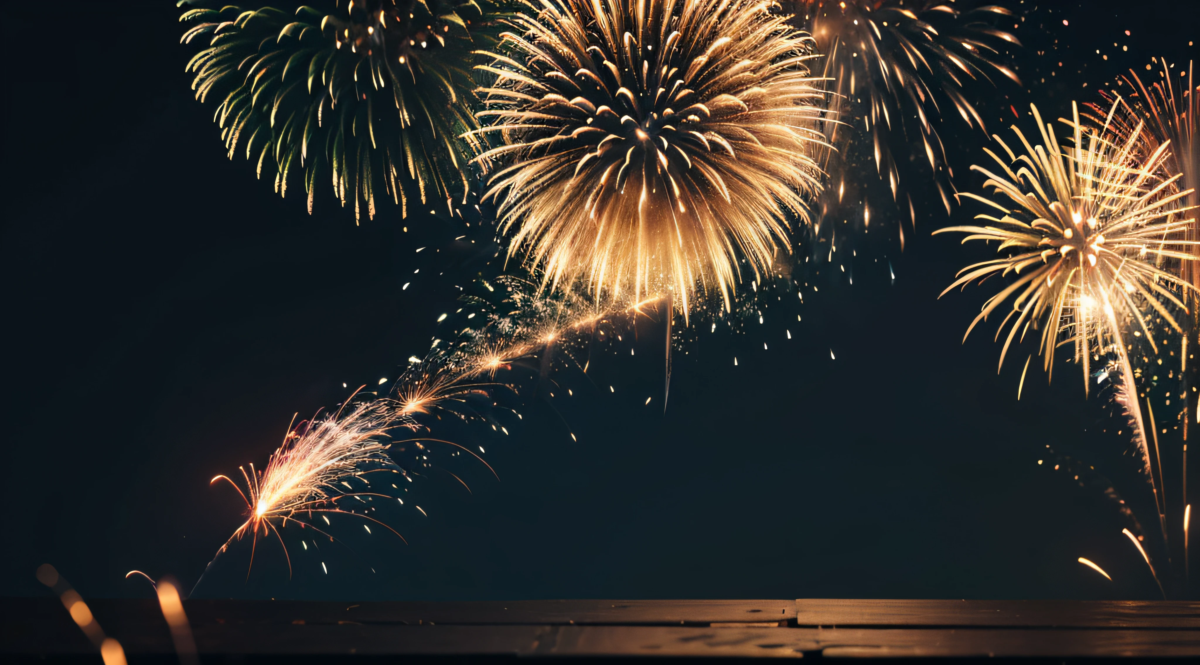 New year, Fireworks, Firework background banner panorama long- Sparklers and bokeh lights on rustic black wooden texture