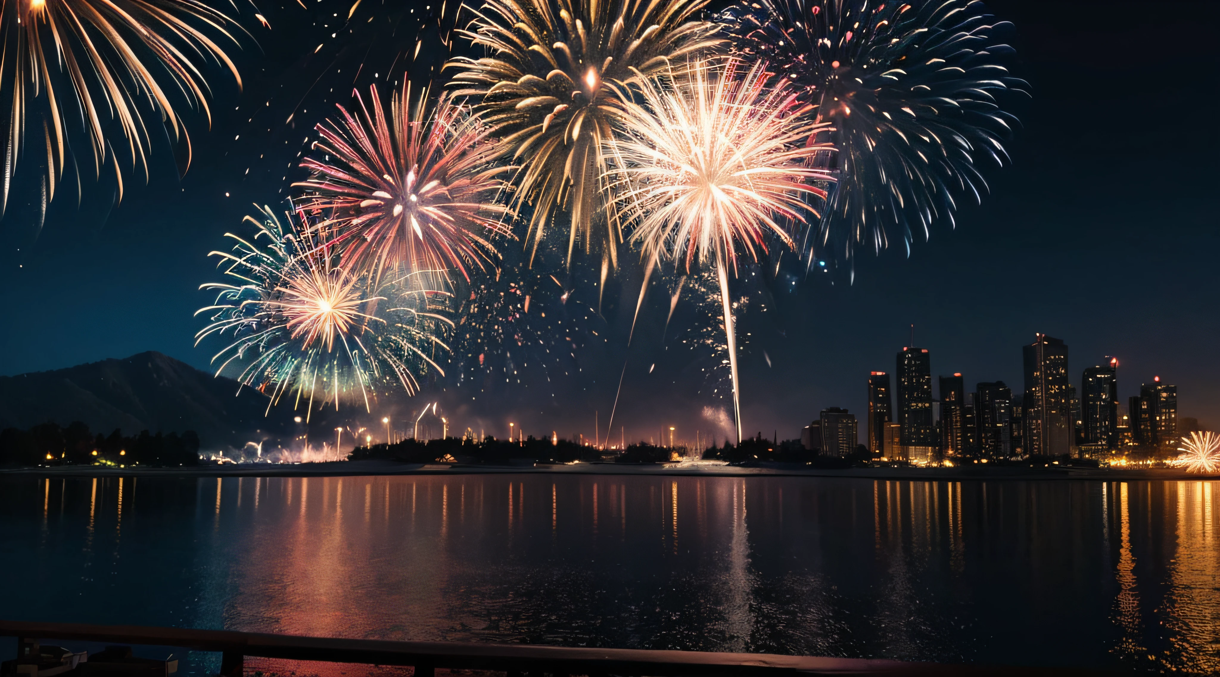 New year, Fireworks, Firework background banner panorama long- Sparklers and bokeh lights on rustic black wooden texture