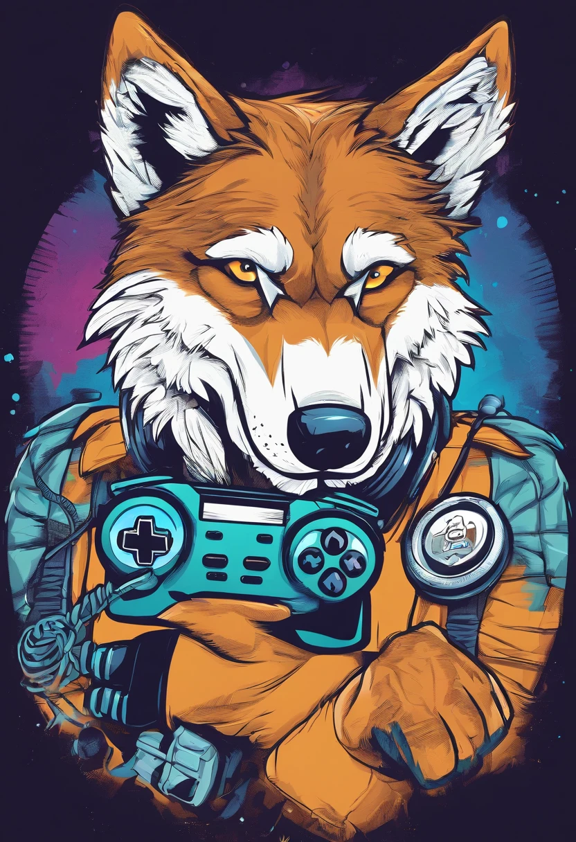 Gaming logo of a wolf holding a PS5 controller and wearing headphones with text Texas wolves