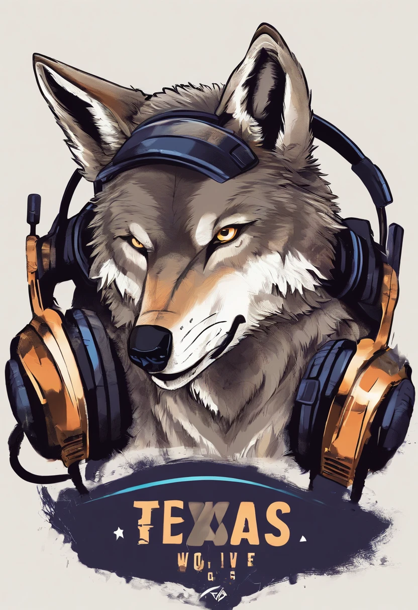 Gaming logo of a wolf holding a PS5 controller and wearing headphones with text Texas wolves