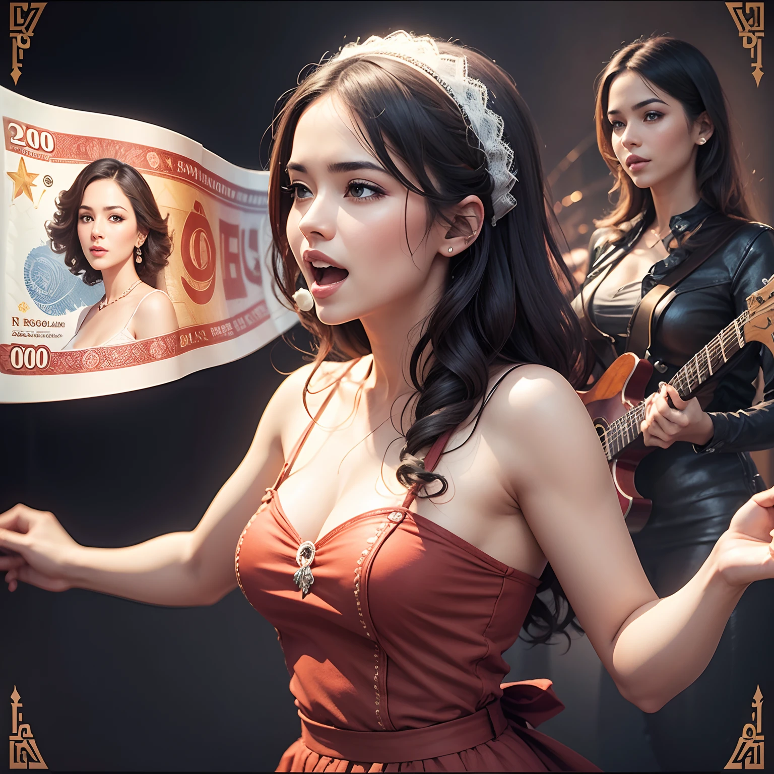 Singer woman, depicted on a banknote