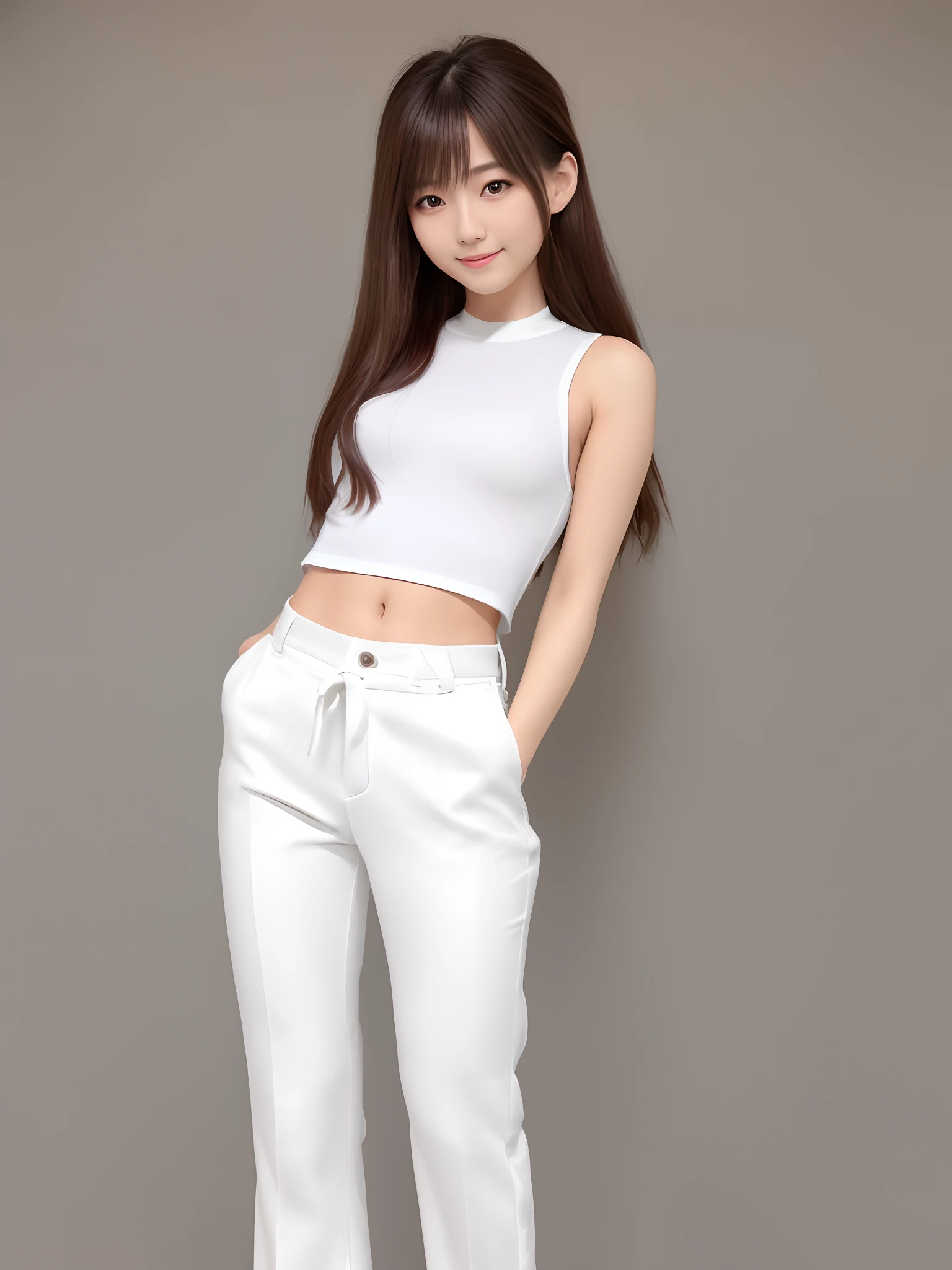 (Photorealsitic)(sixteen years old), Perfectly beautiful woman, (Full body 8K portrait), Large and dynamic hand and foot movements, White Karate Uniform, White karate pants, Large bust,Stand alone, Bring your fist forward, Large and dynamic hand and foot movements, Correct skeleton, Perfect facial detail, (Smile: 1.15), attractive beautiful face, gazing at viewer, a small face, 二重まぶた, Beautiful detailed eyes, long eyeslashes, ligh brown hair, poneyTail, Toned waist, Beautiful thin legs, toned ankles, bare-legged ,TOKYOcty