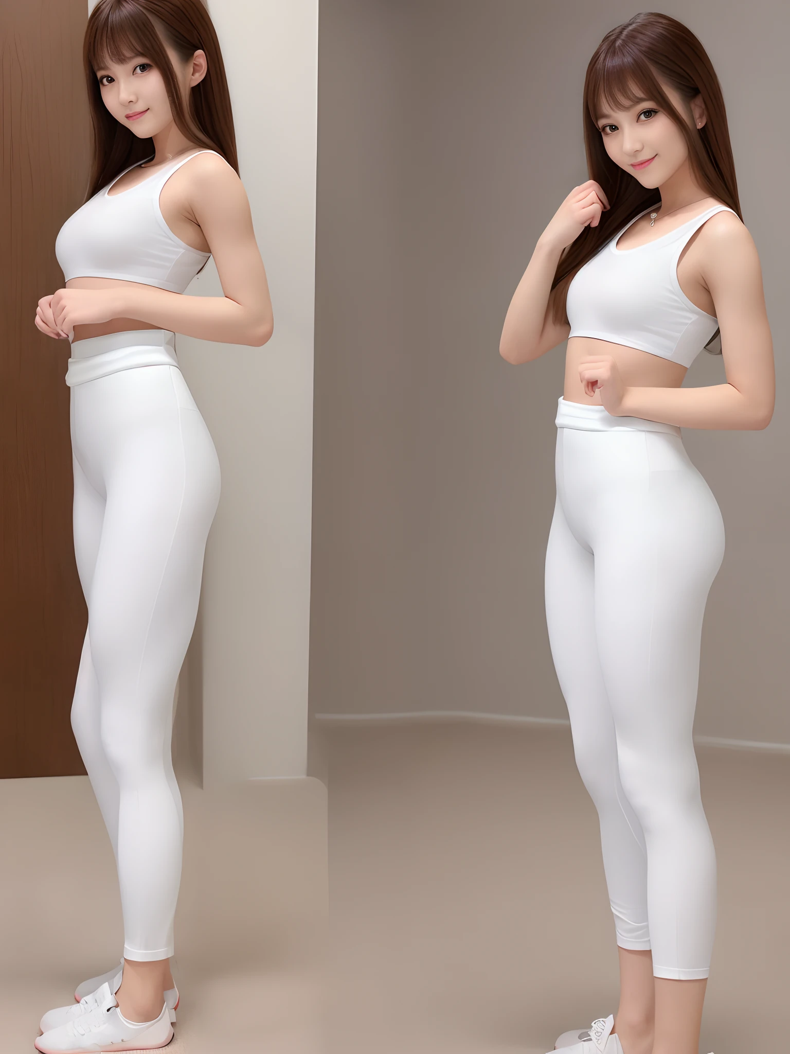 (((beautiful girl, 20yo))), transparent white tanktop:1.5, (((big breasts:1.5)))
break,
((thin black hair, shoulder length hair))
break,
((grey short leggings:1.5)), ((labia mayora:1.5)), ((white nike sneakers, standing))
break,
(masterpice), ((best quality, highly detailed face and skin, hyperphotorealistic)), ((expressive eyes, perfect face, detailed eyes, detailed lips, detail labia mayora, detail camel toe:2.0, detail labia mayora:2.0, beautiful face, big smile:1.5, fingers touching lips:1.5, smooth skin:1.5, light yellow skin color)), ((full body:1.5, standing in a shady vineyard:1.5))