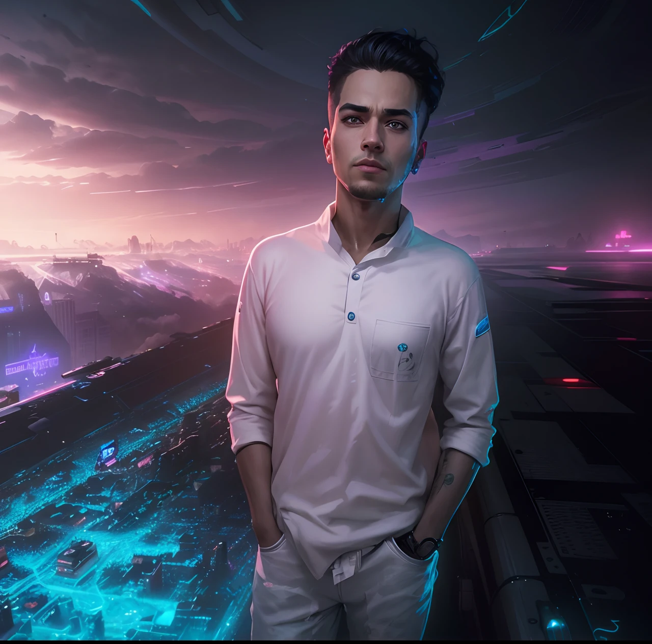 Change background, cyberpunk, handsome boy, realistic face,8k