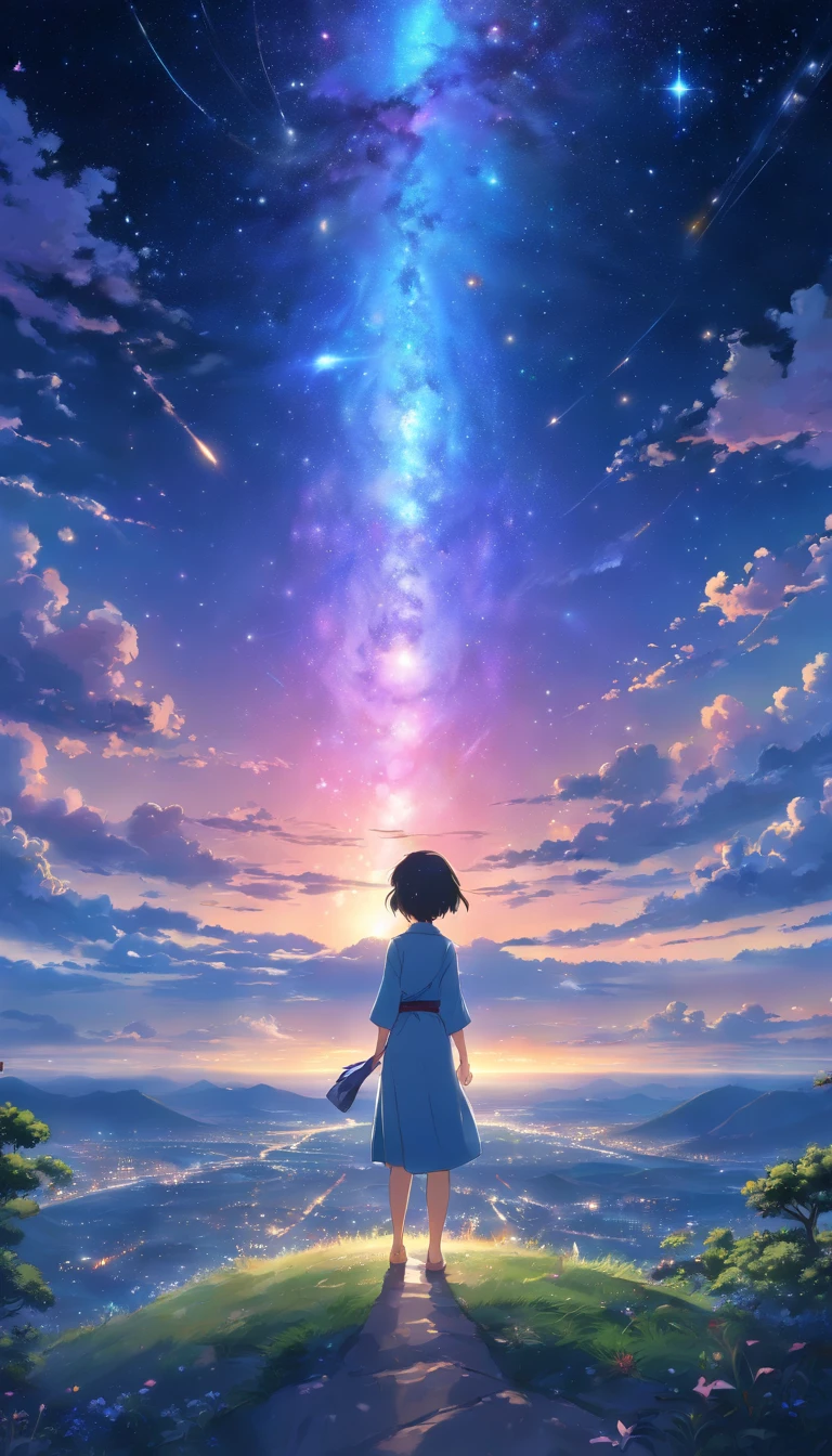 (Best Quality,4K,8K,hight resolution,masutepiece:1.2),Ultra-detailed,(Realistic,Photorealistic,Photorealsitic:1.37),Starry night sky,The beauty of the galaxy,Infinite expanses,A dreamy sight,Shining stars,grand,captivating scene,Heavenly Radiance,Bright constellations,Ethereal Atmosphere,Awe-inspiring views,The vastness of the universe,Colorful nebulae,Fantasy landscape,Enchanting universe,Brilliant celestial display,Quiet Tranquility,vivid hues,Dark silhouette of the galaxy,Stunning astral panorama,Majestic celestial canopy.