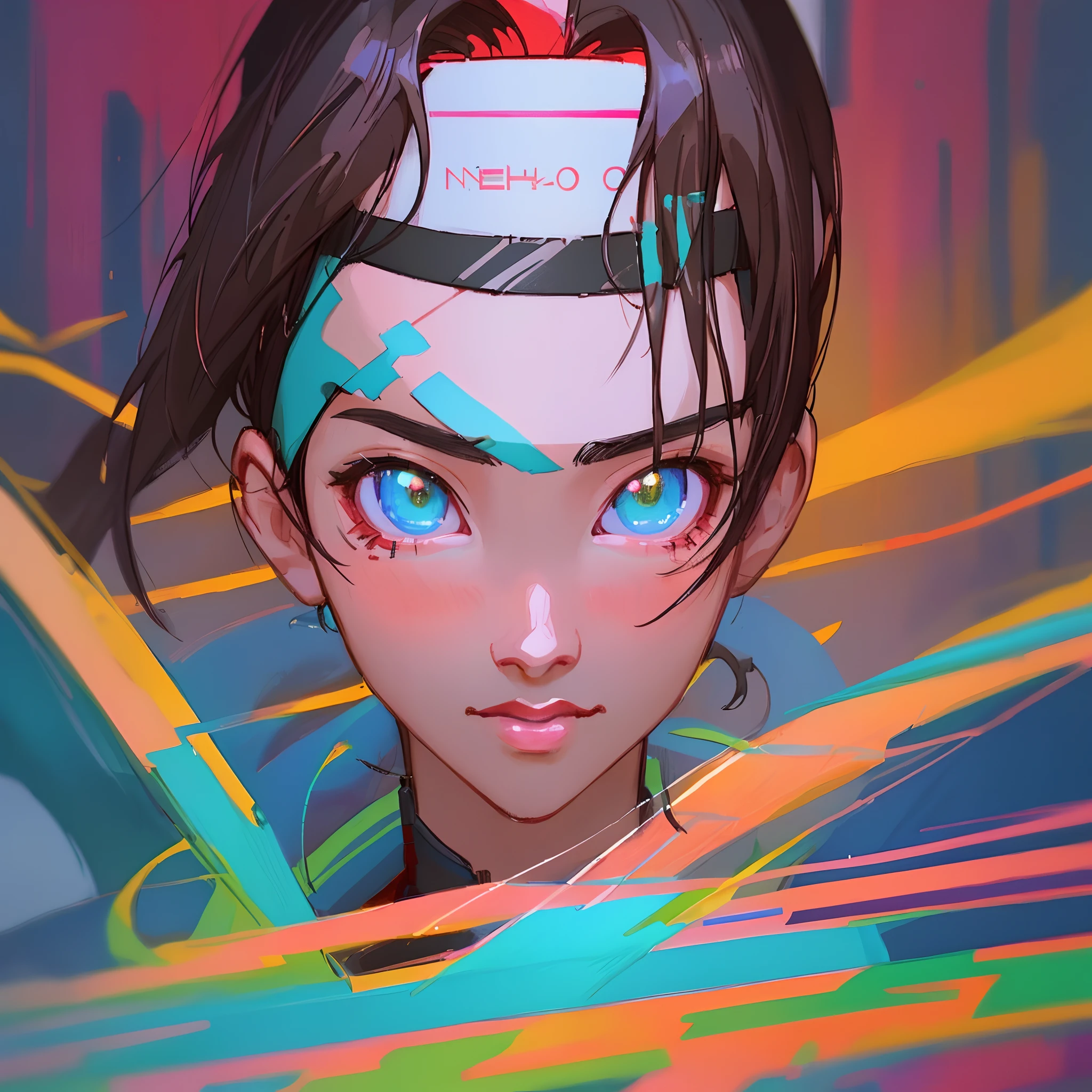Close-up of a man wearing a headband, digital art inspired by Yanjun Cheng, Tumblr, Digital art, Vibrant fan art, lofi portrait, Guviz-style artwork, neo vaporwave, colorful digital painting, cyber aesthetic, portrait of kpop idol, yanjun cheng, Digital anime illustration, nft portrait, Digital cyberpunk anime art.