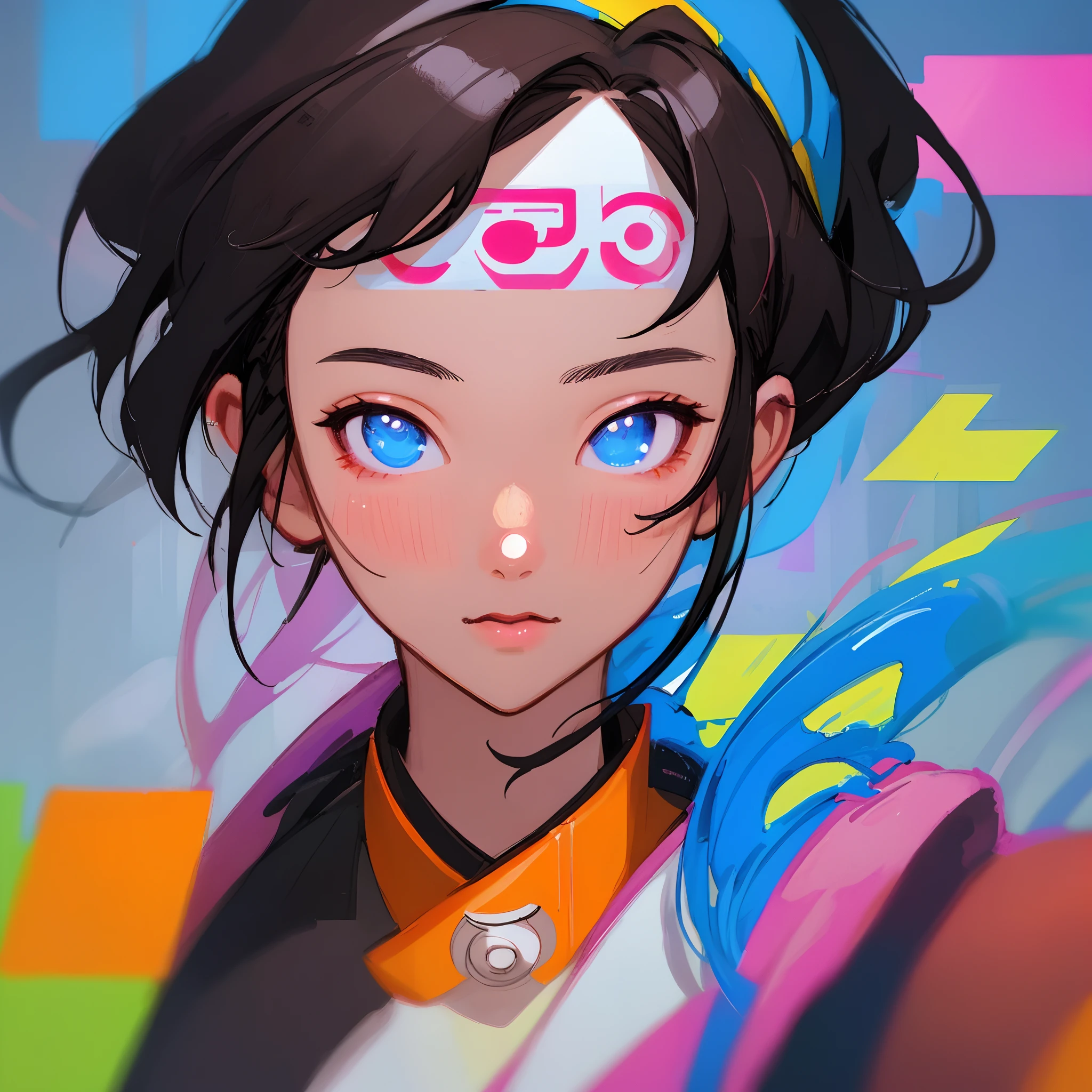 Close-up of a man wearing a headband, digital art inspired by Yanjun Cheng, Tumblr, Digital art, Vibrant fan art, lofi portrait, Guviz-style artwork, neo vaporwave, colorful digital painting, cyber aesthetic, portrait of kpop idol, yanjun cheng, Digital anime illustration, nft portrait, Digital cyberpunk anime art.