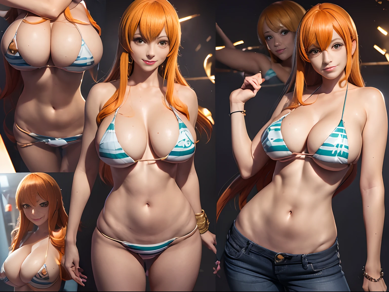 (((nami))) ((de one piece)) (((enormes tetas)))  8k,((cuerpo completo))(((Amazing tits)))caliente, hermosa,((Hornie)), (((una chica))) 8k, hiperrealista todo como un motor irreal trazado de rayos render ((estilo humano hiperealista)),(((Empty dark background))). hiperrealista todo como un motor irreal trazado de rayos render estilo humano realista ,(((Empty dark background)))., Suavemente iluminado, Intimo exquisito detalle, foco nítido, intrincadamente detallado, rewarded photography, small-catchlight, bajo contraste, alta nitidez, facial-symmetry, profundidad de campo, cinematic background, Renderizado del motor irreal, Imagen central, dream-like, Suavemente iluminado, intimo, imagen de cuerpo completo ,cuerpo completo,((tetona)),((piernas torneadas)) perfect ass ecchi
