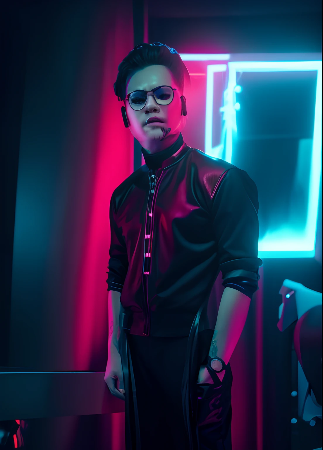 Change background cyber punk, change cloth like devil realistic face 8k resolution