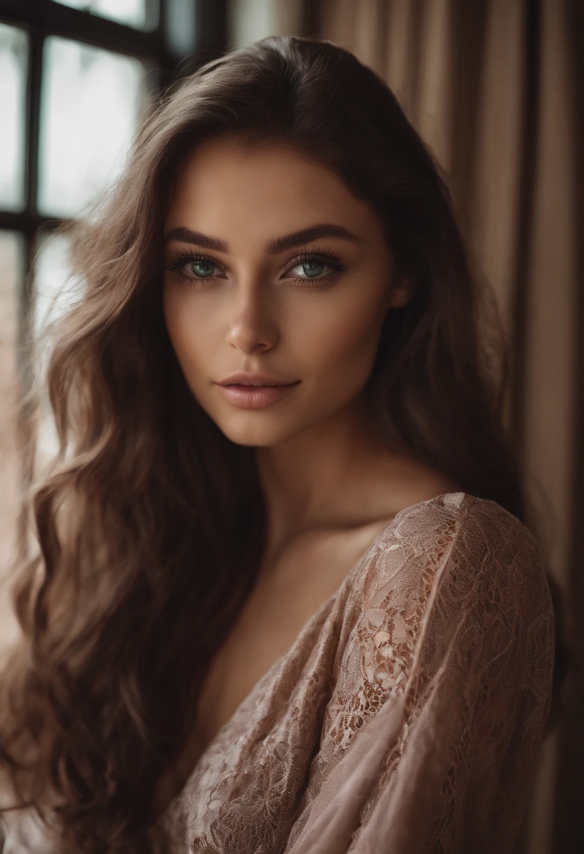 nsfw, evil smile,Alafed woman with big, Sexy girl with green eyes, Portrait Sophie Mudd, brown hair and large eyes, selfie of a young woman, bedroom eyes, Violet Myers, without makeup, Natural makeup, Looking directly at the camera, face with artgram, subtle makeup, Stunning full-body shots, Piercing Green Eyes, beautiful angle, Cute Girl, fully body photo, Full body, full body photographed, brunette goddess, high detailing, Sexy Pose, Transparent bikini