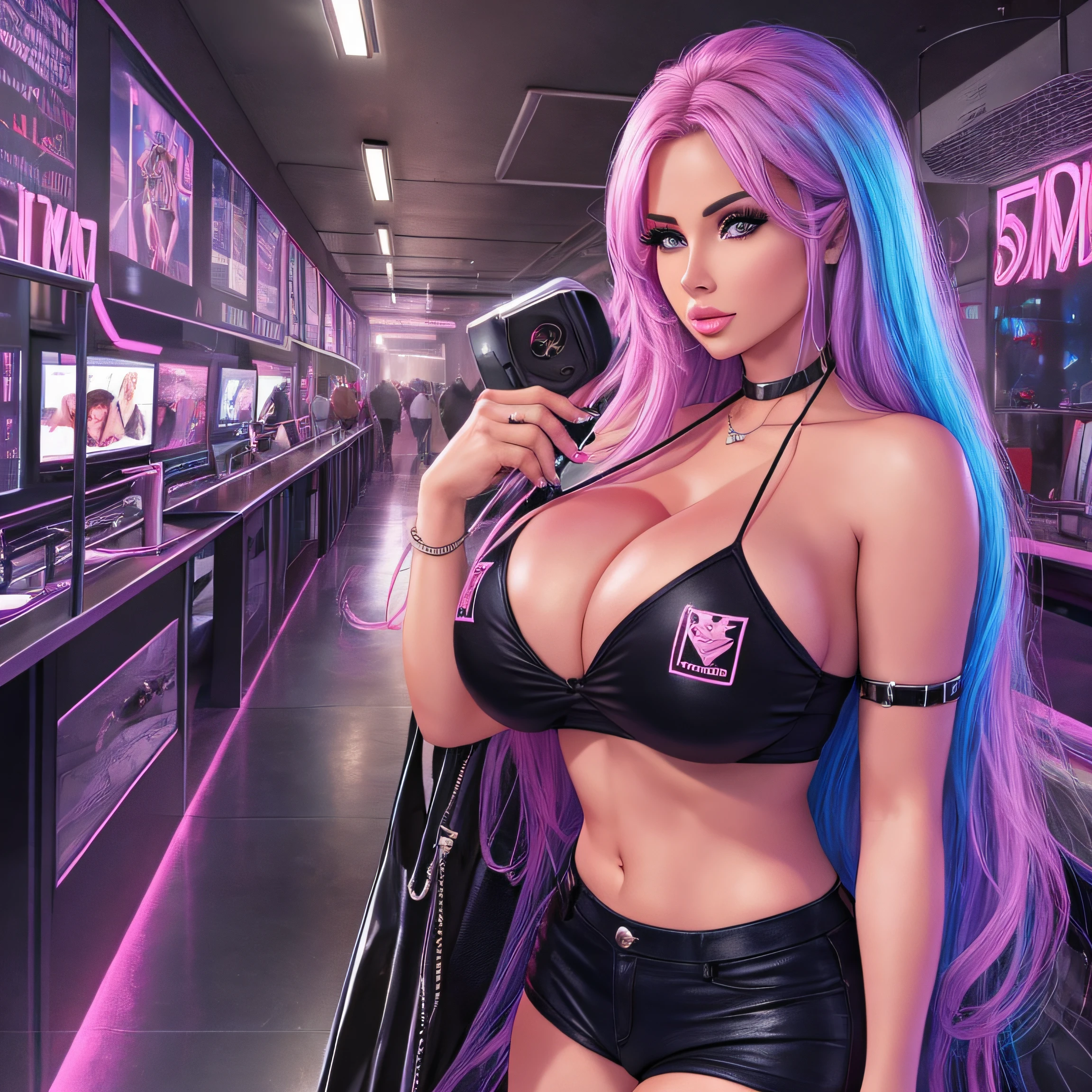 Bimbo, 25 years, in a clubm photo realistic, hyper realistic