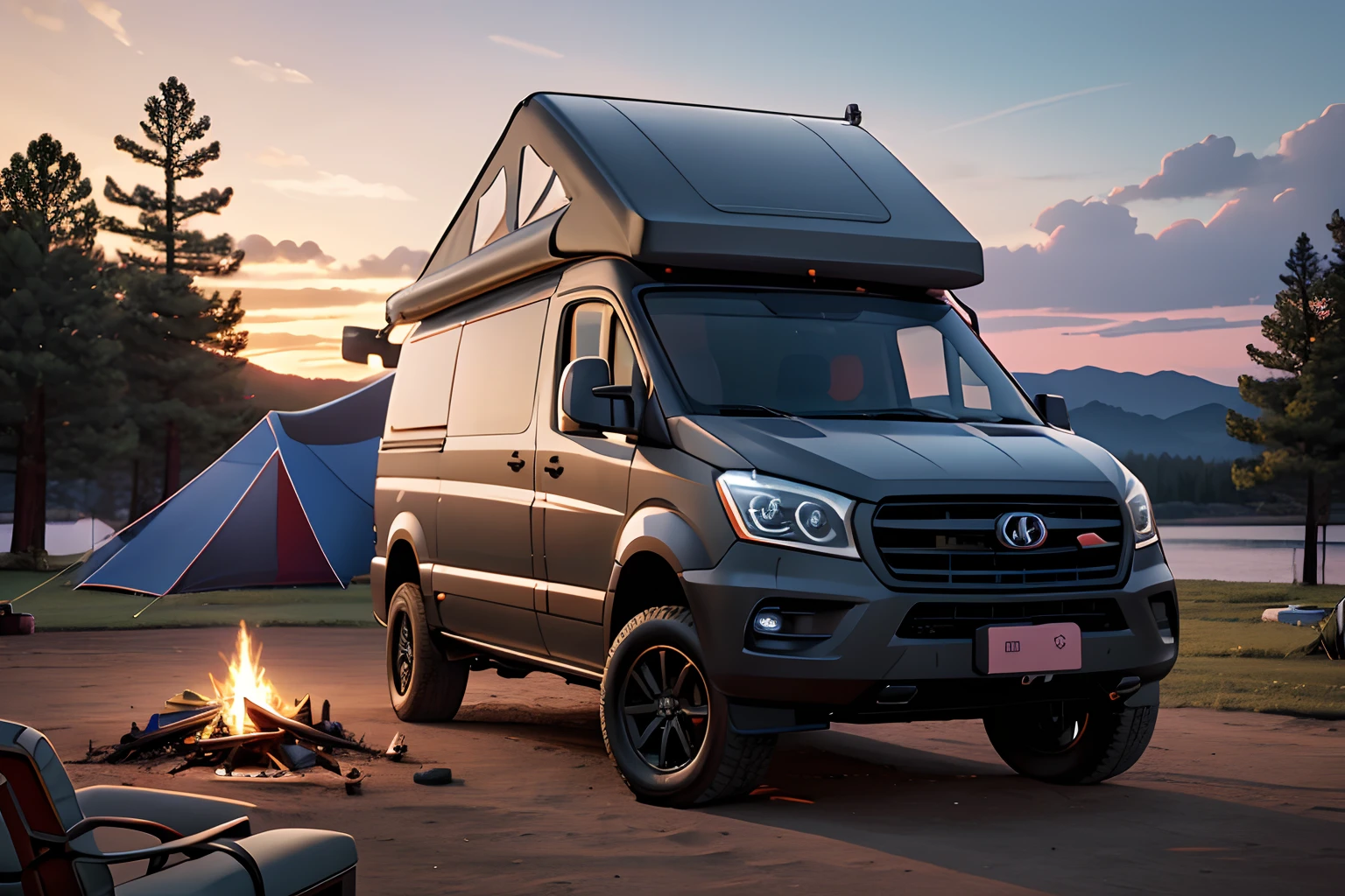 RV，An RV，Campervan,Solo, (1 girl:1.4), Solo,Tarp tent,bonfires,Volumetric lighting BREAK（tmasterpiece：1.2），（best qualtiy），ultra - detailed，（dynamic compositions：1.4），detail-rich，plethora of colors，（Irridescent color：1.2），（with light glowing，Atmospheric lighting），Extremely detailed beauty, ridiculous, unbelievable Ridiculous,A high resolution, illustratio,NFFSW, unified,8K picture wallpaper,hentail realism，photoreali，（realisticlying，photograph realistic：1.37），（natta），