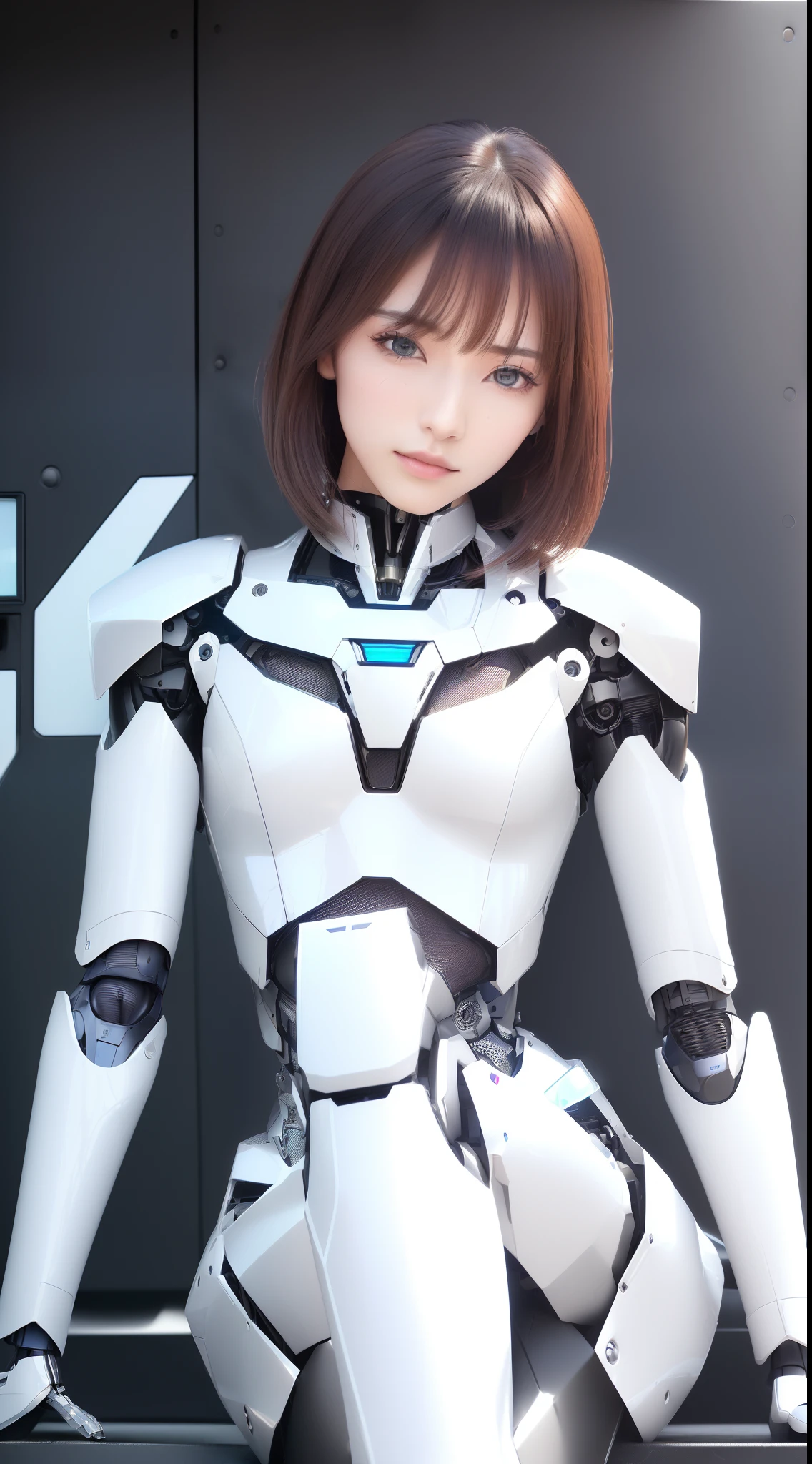 ((masutepiece)), ((top-quality), high quarity、ultra-definition, (Realistic), ((well proportioned face))、fulcolor 、(scientific fiction)、(独奏)、Beautiful robot woman、Combat Robots、((Perfect robot joint))、(((Large Computer Parts)))、(Electronic substrate)、(((machine components)))、(White porcelain mechanical armor)、(Oval curvaceous face)、(almond shape eyes)、thin mouth、deadpan、((Perfectly shaped machine hand))、(Outside the city)、Perfect robot legs、Sit up