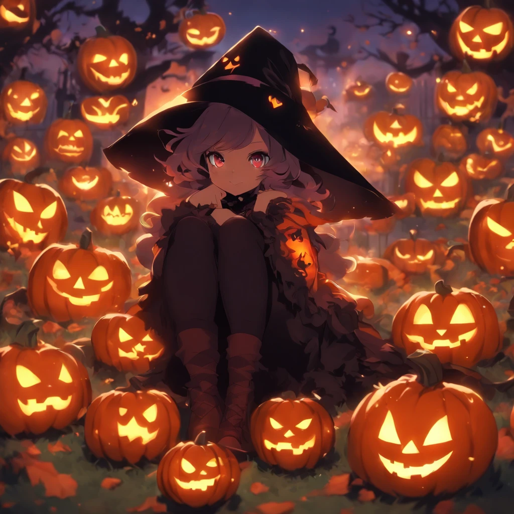 anime girl sitting on a pumpkin with a cat and a witch, halloween art style, trick or treat, halloween celebration, ❤🔥🍄🌪, halloween, , splash art anime lolilloween theme, 🍂 cute, halloween night, in a halloween style, witch fairytale, zerochan art, hq artwork, halloween atmosphere, zerochan, halloween scene, graveyard background, simple background, colorful, detailed, kawaii