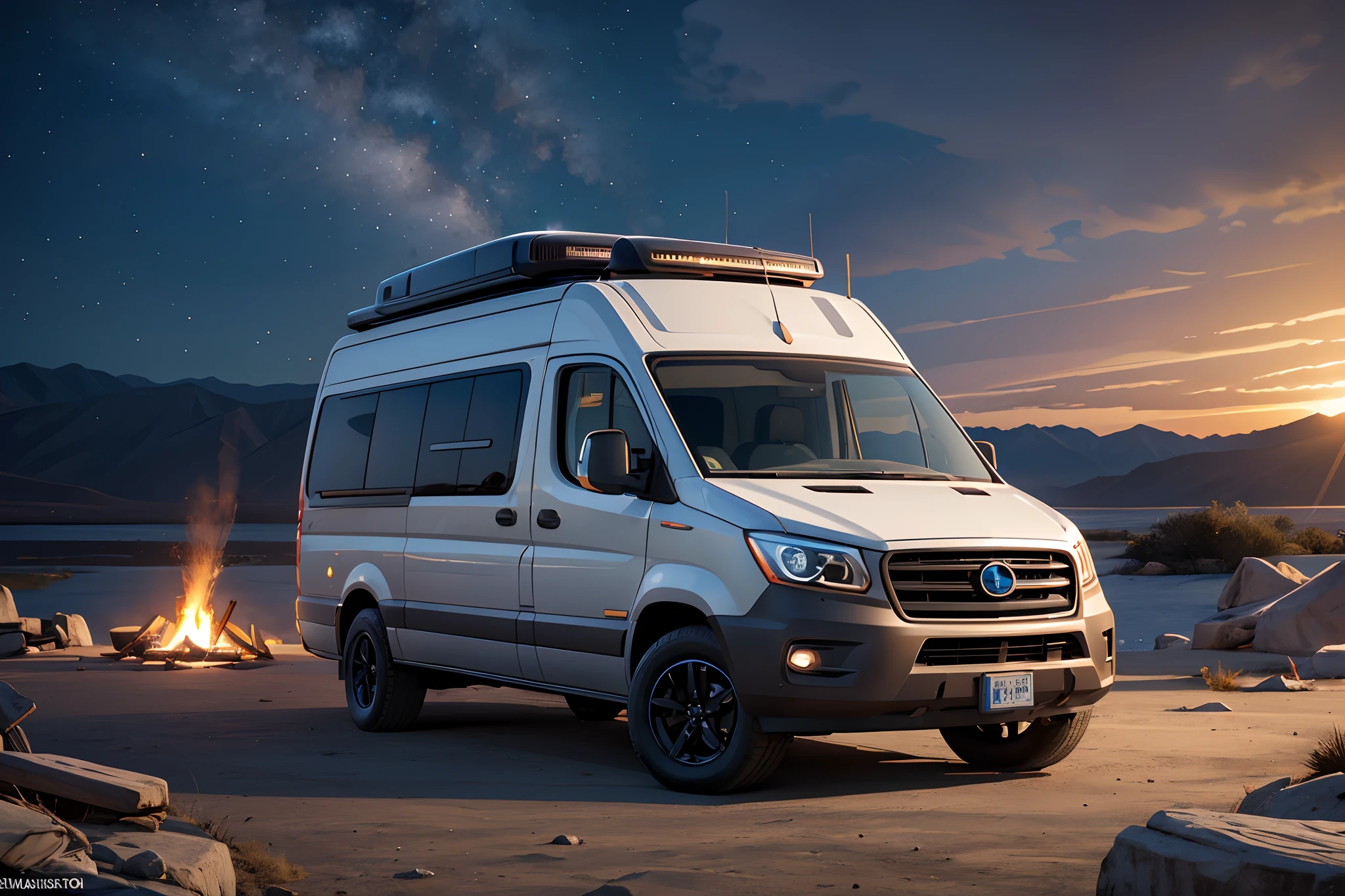 RV，An RV，Campervan,Solo,bonfires,Volumetric lighting BREAK（tmasterpiece：1.2），（best qualtiy），ultra - detailed，（dynamic compositions：1.4），detail-rich，plethora of colors，（Irridescent color：1.2），（with light glowing，Atmospheric lighting），Extremely detailed beauty, ridiculous, unbelievable Ridiculous,A high resolution, illustratio,NFFSW, unified,8K picture wallpaper,hentail realism，photoreali，（realisticlying，photograph realistic：1.37），（natta），