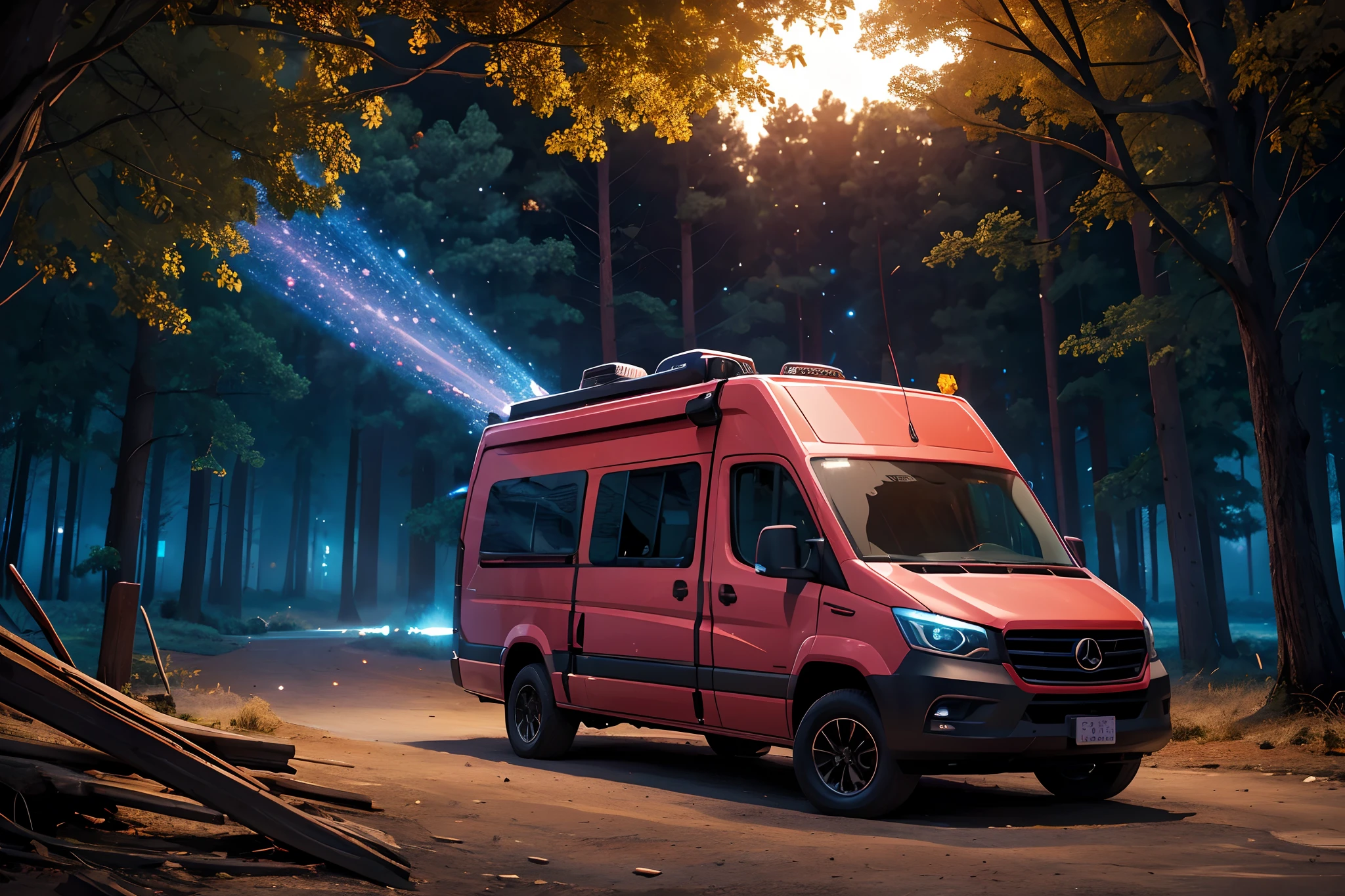 RV，An RV，Campervan,Solo,bonfires,Volumetric lighting BREAK（tmasterpiece：1.2），（best qualtiy），ultra - detailed，（dynamic compositions：1.4），detail-rich，plethora of colors，（Irridescent color：1.2），（with light glowing，Atmospheric lighting），Extremely detailed beauty, ridiculous, unbelievable Ridiculous,  ultra - detailed, A high resolution, The is very detailed, illustratio, The is very detailed, NFFSW, unified, 8K picture wallpaper,A highly detailed，hentail realism，photoreali，（realisticlying，photograph realistic：1.37），（natta），