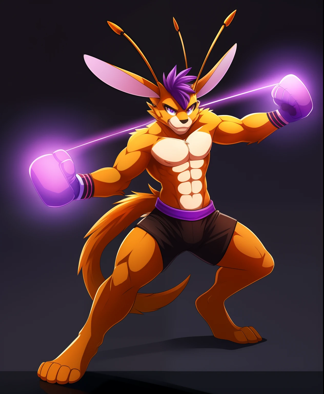 Zillion Martinez the male anthro hybrid with antennas on his forehead (light orange and purple) fighting pose, full body view