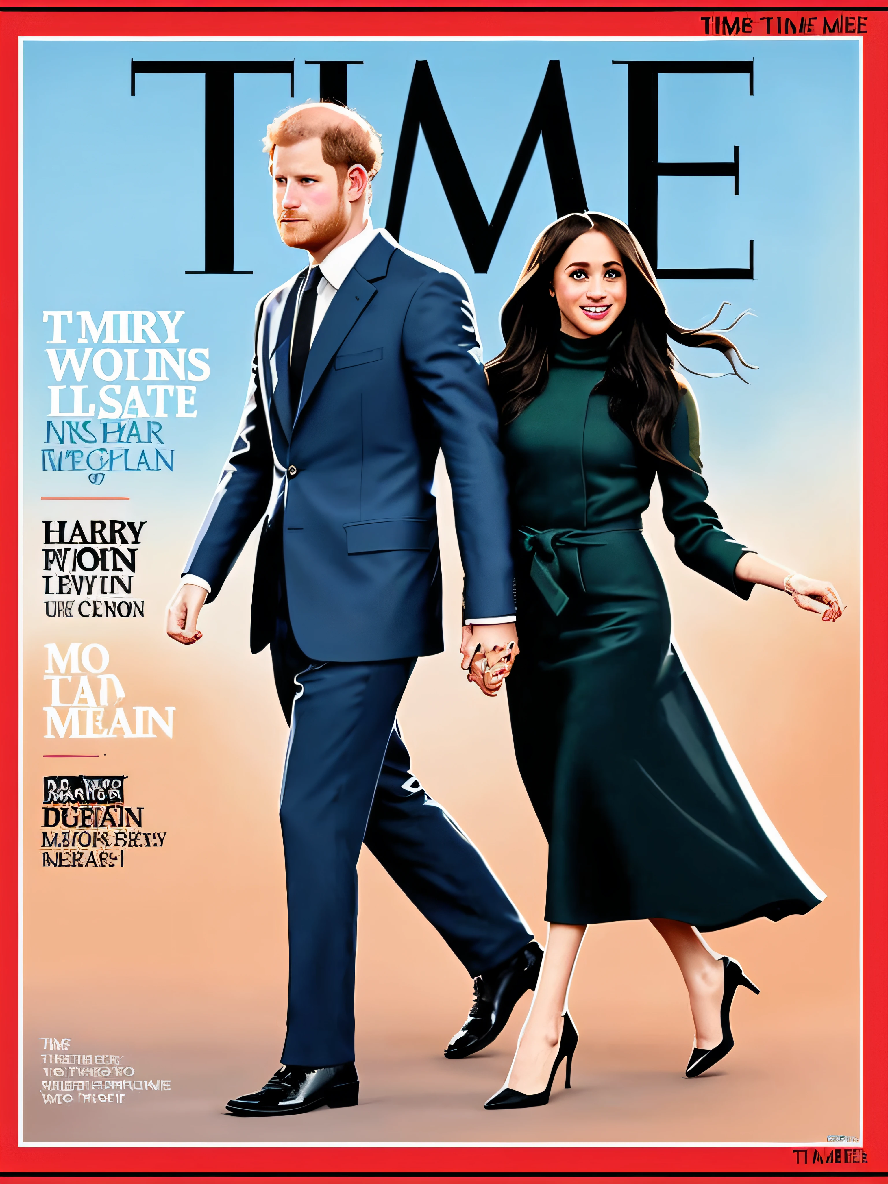 time magazine, cartoonic illustration of harry and meghan